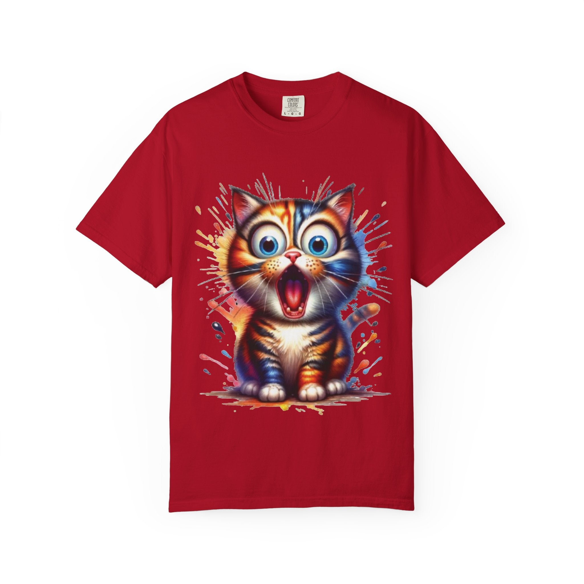 Cat-astrophic Surprise – Funny Wide-Eyed Kitty Design Graphic Tshirt