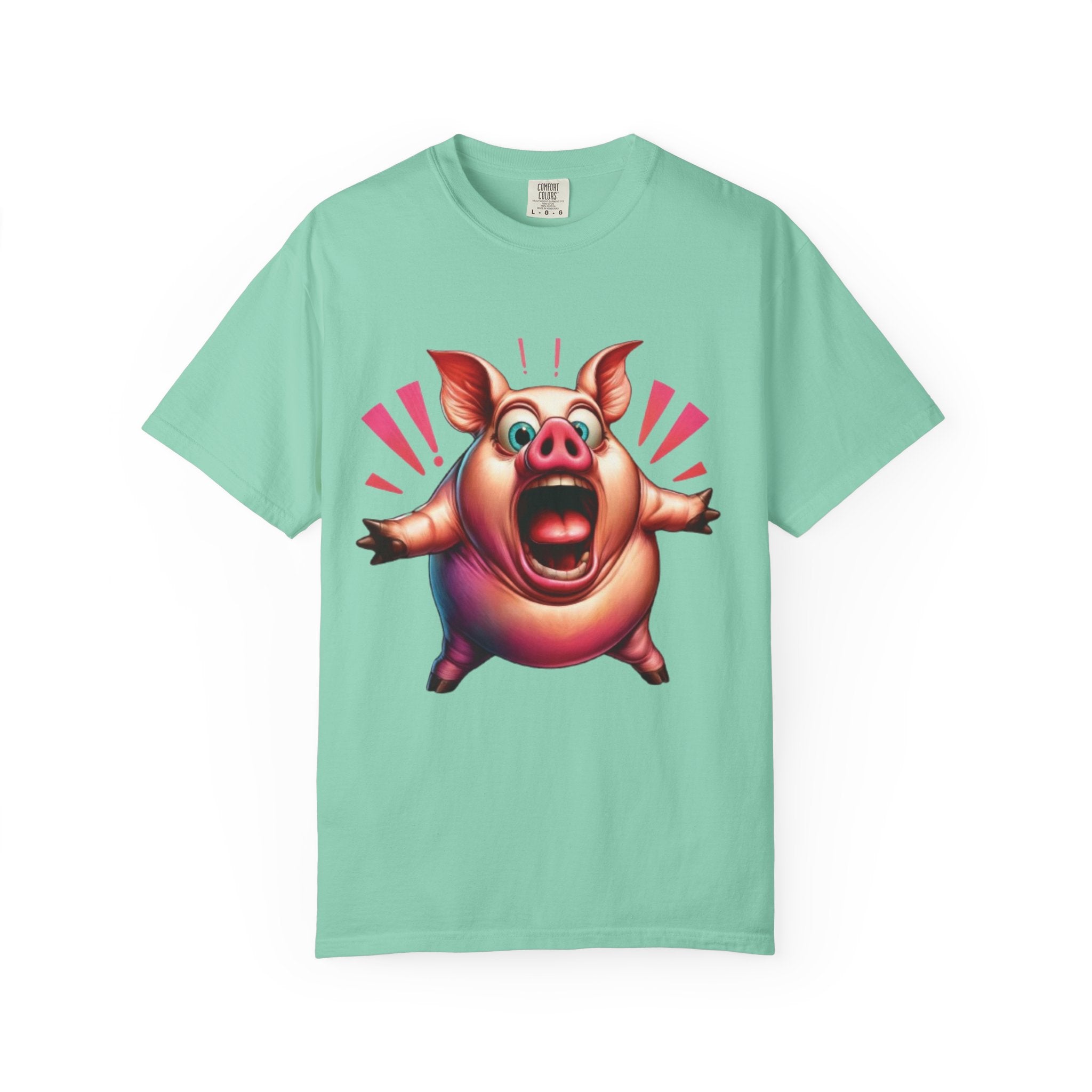 Surprised Pig Cartoon T-Shirt | Wild Piggy Expression Graphic | Color Splash Farm Animal Tee