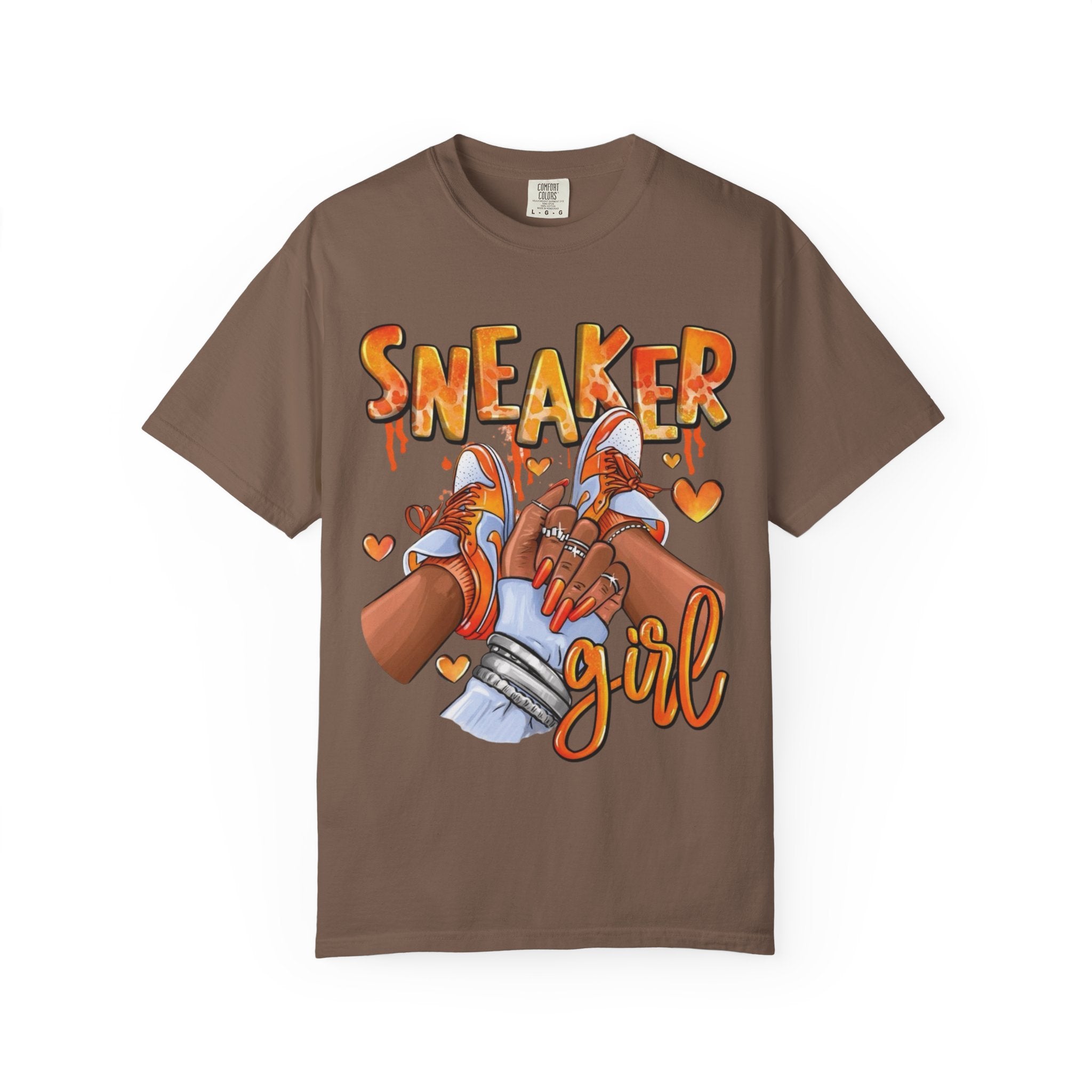 Sneaker Girl Orange Kicks T-Shirt - Fashionable Shoe Lover Tee