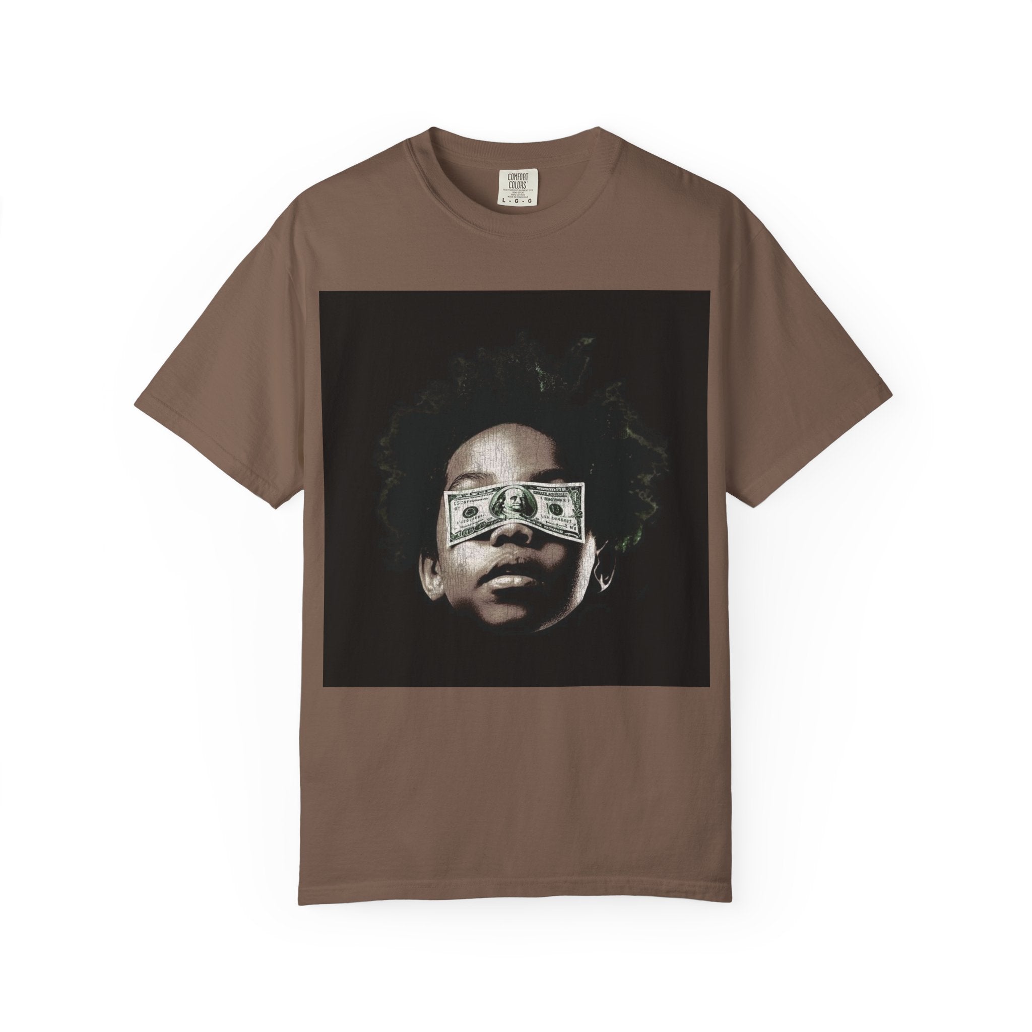 Money Vision Street Art T-Shirt – Bold Afro Urban Commentary Design