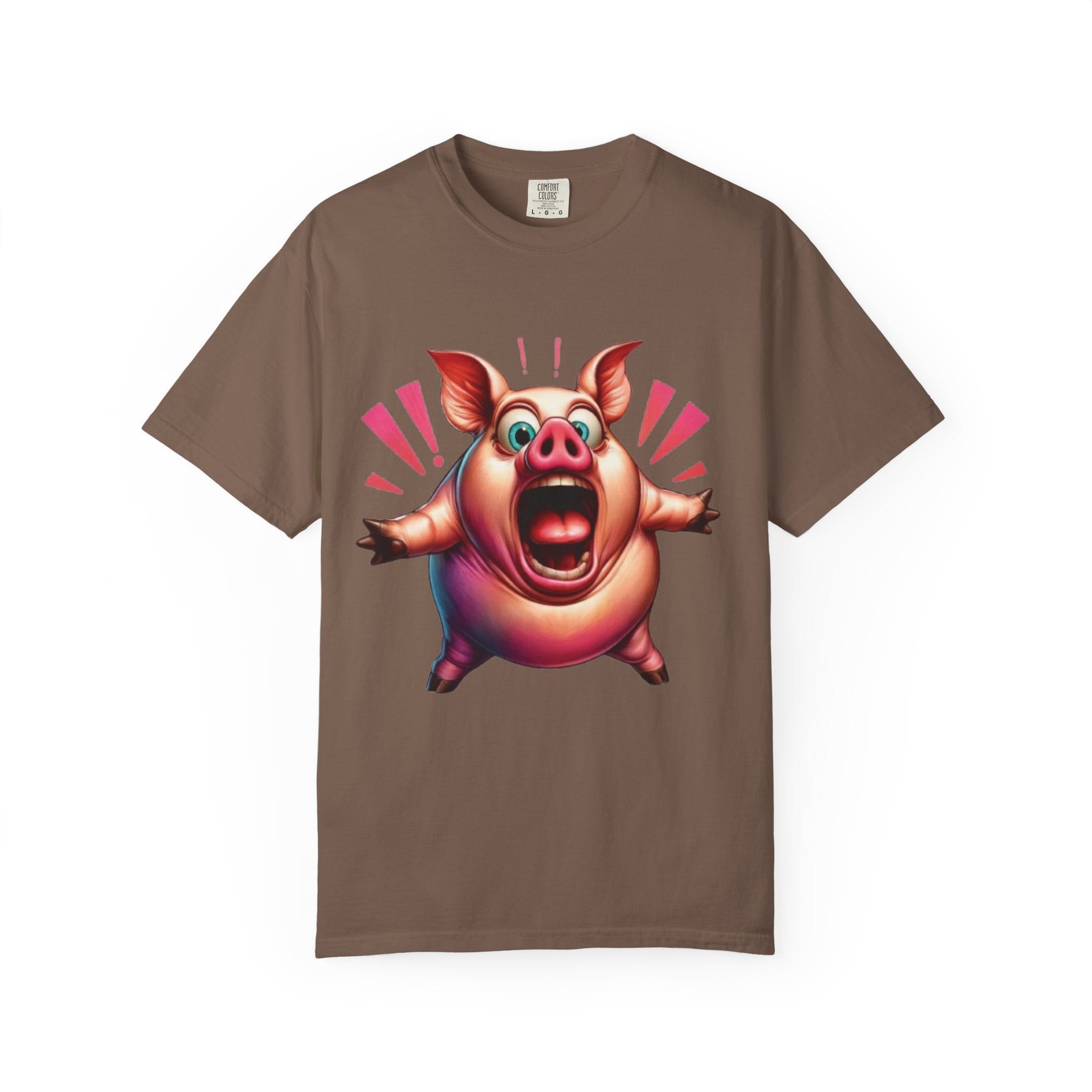 Surprised Pig Cartoon T-Shirt | Wild Piggy Expression Graphic | Color Splash Farm Animal Tee