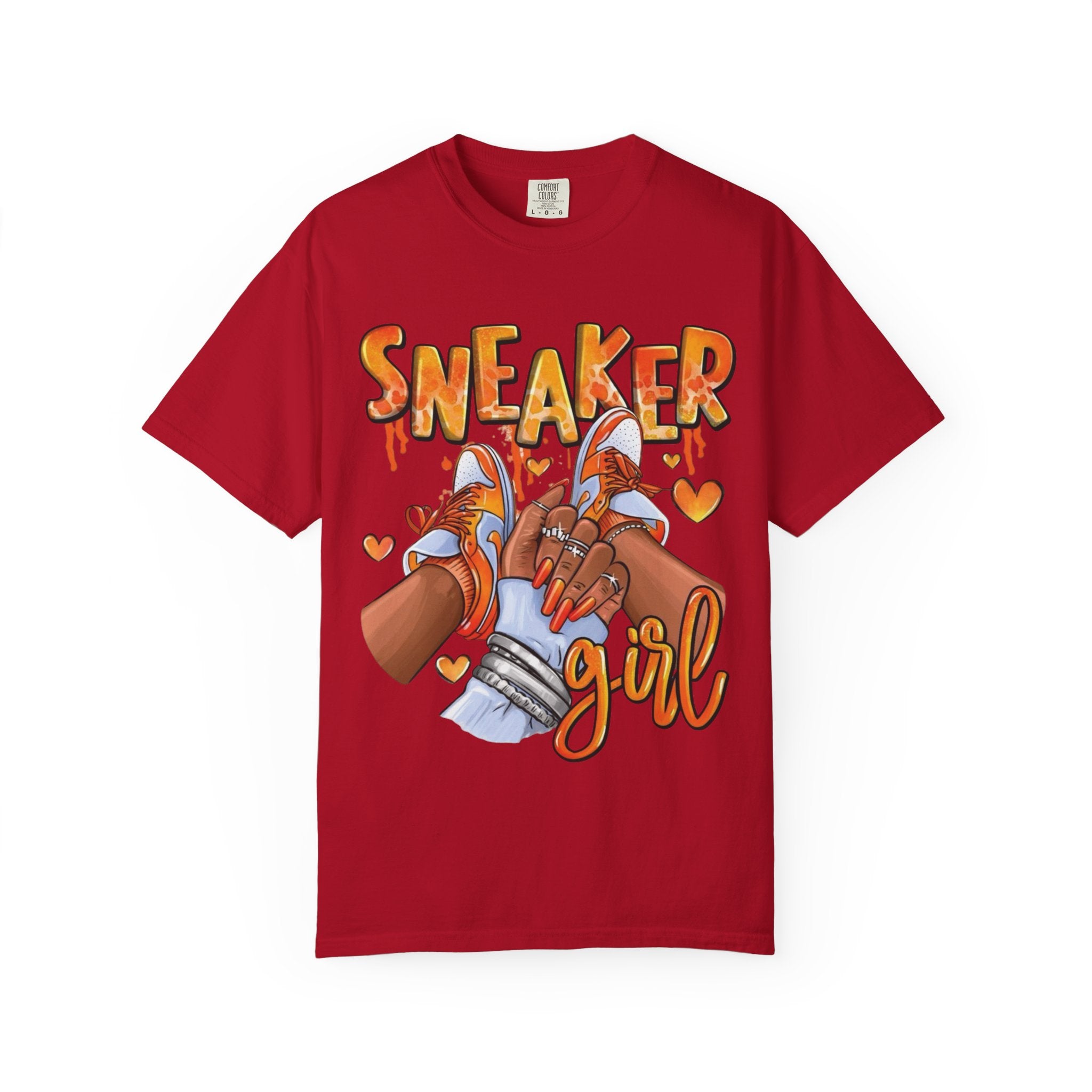Sneaker Girl Orange Kicks T-Shirt - Fashionable Shoe Lover Tee