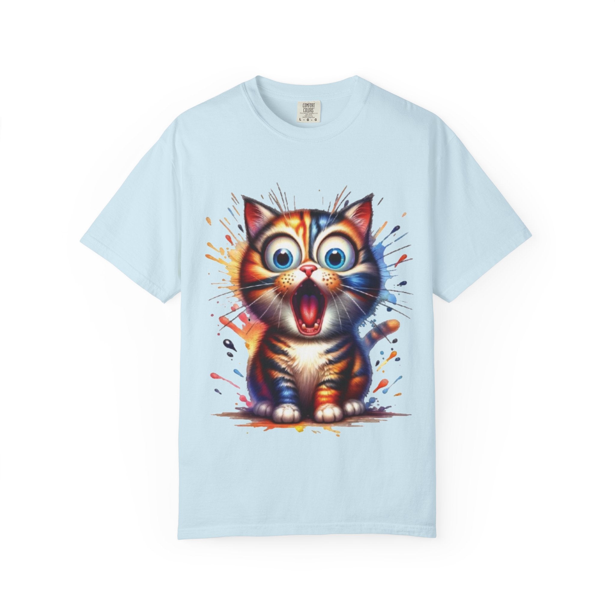 Cat-astrophic Surprise – Funny Wide-Eyed Kitty Design Graphic Tshirt