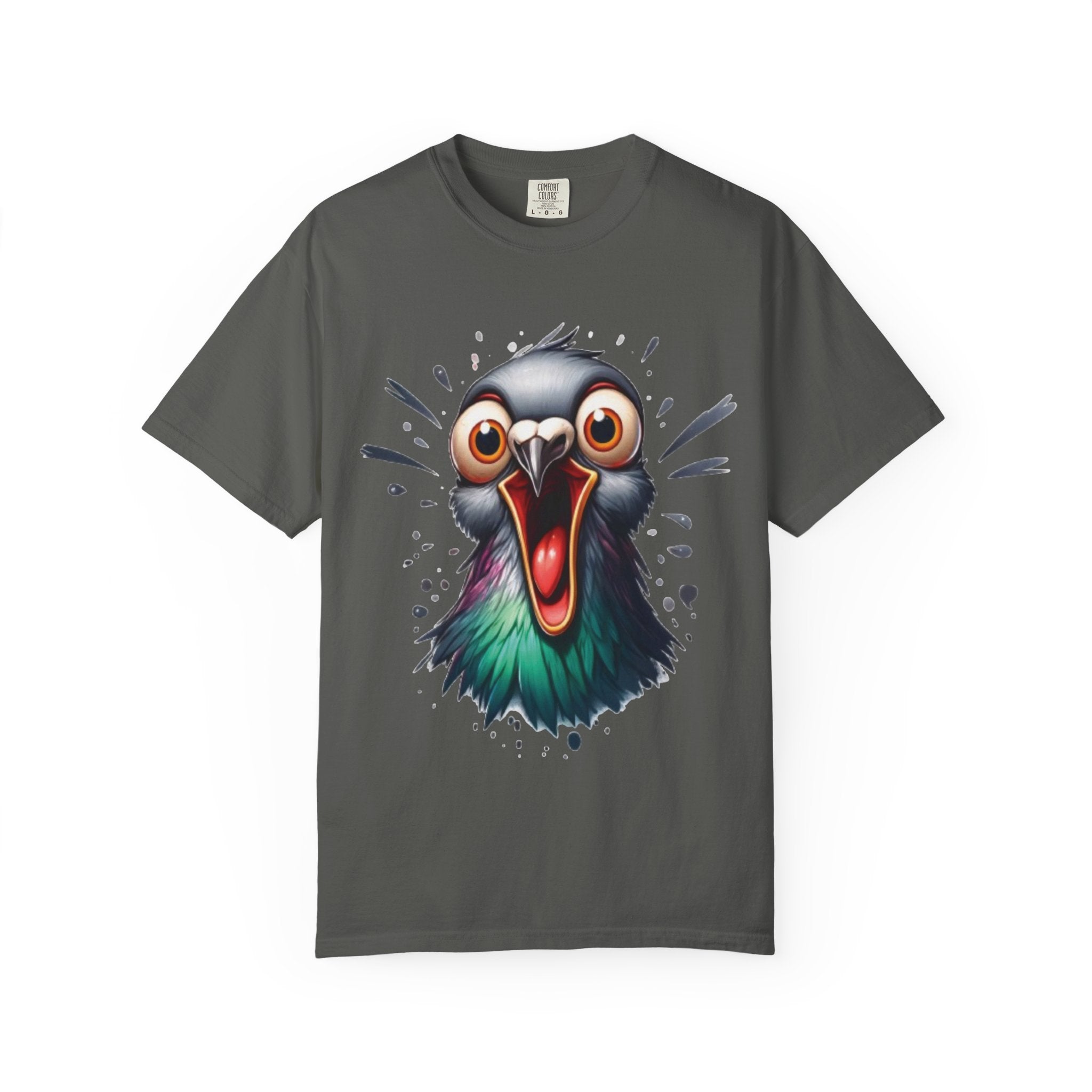 Funny Shocked Pigeon – Urban Chaos Bird Meme T-Shirt