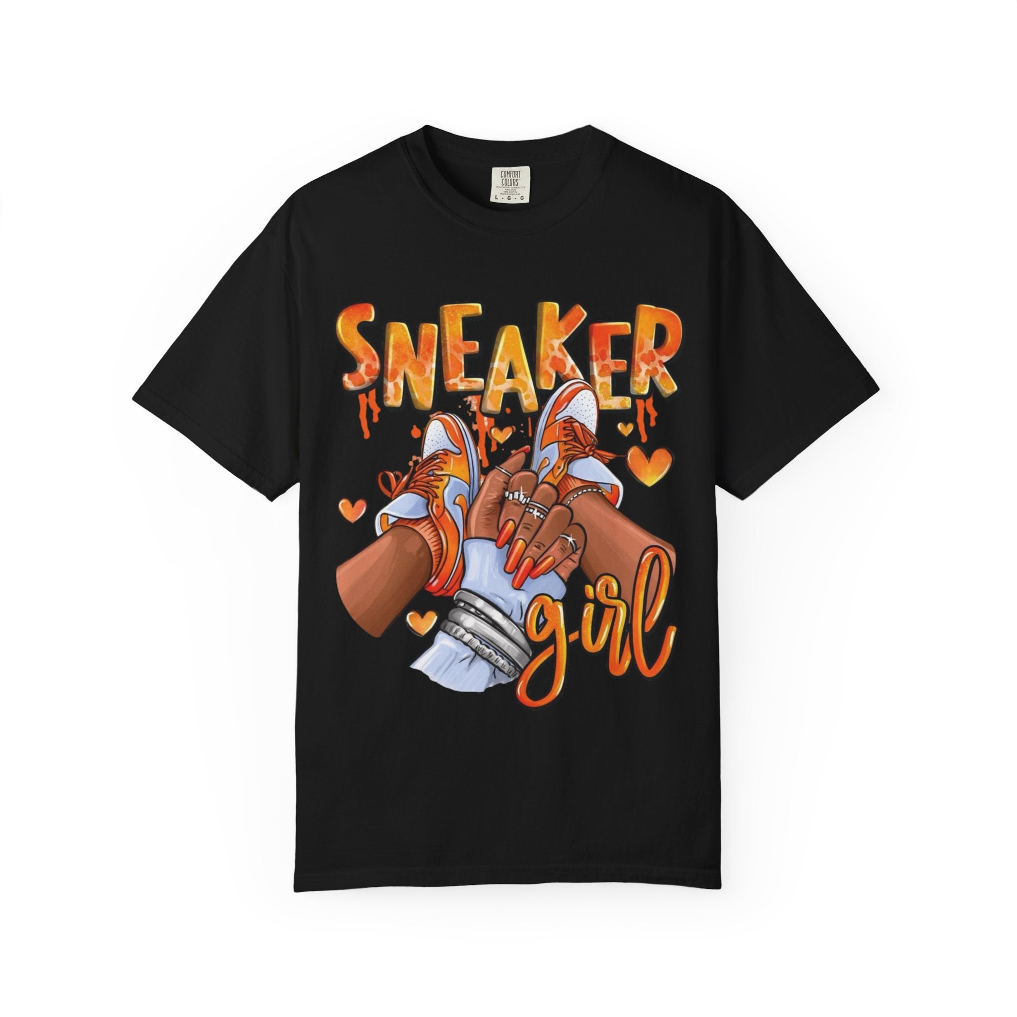 Sneaker Girl Orange Kicks T-Shirt - Fashionable Shoe Lover Tee