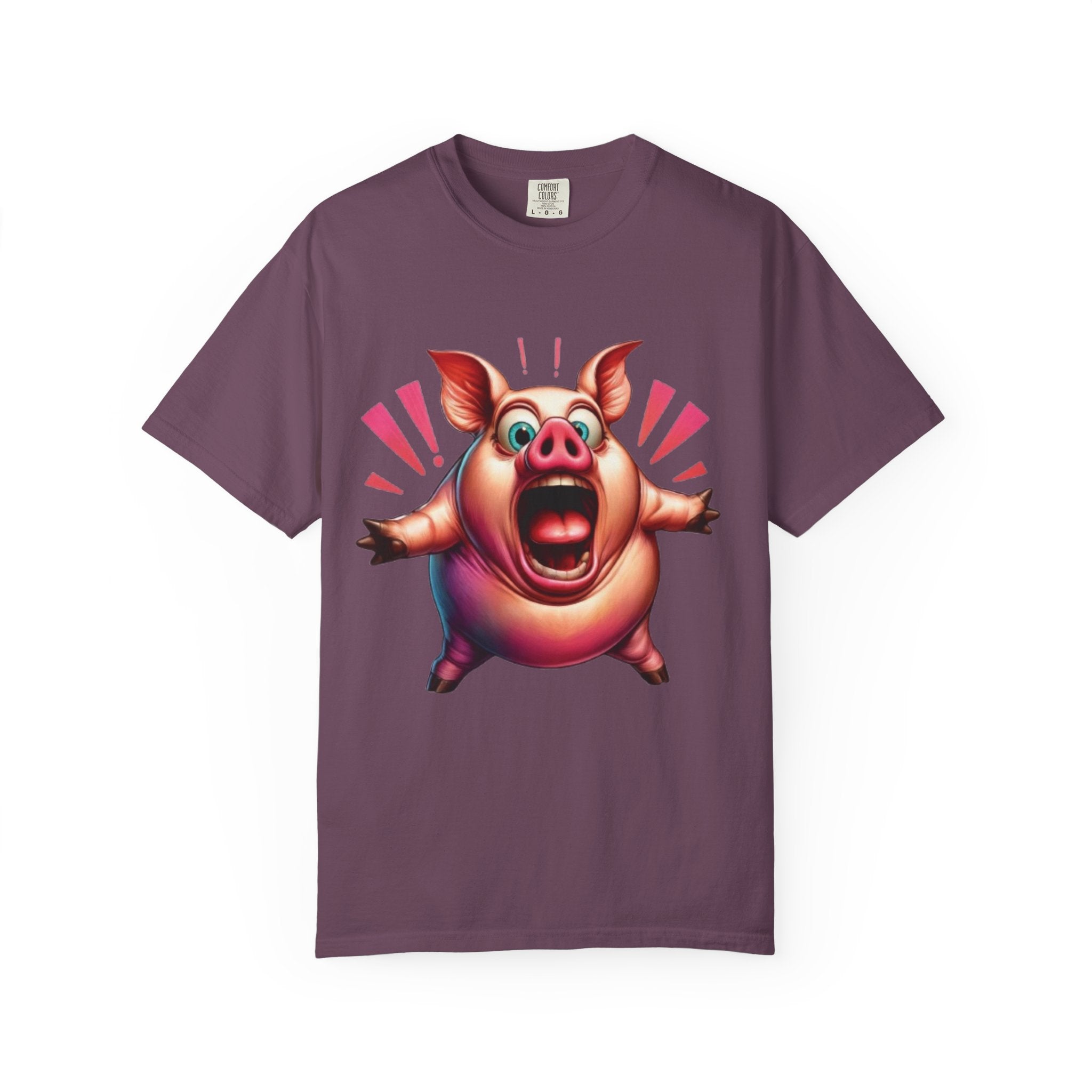 Surprised Pig Cartoon T-Shirt | Wild Piggy Expression Graphic | Color Splash Farm Animal Tee