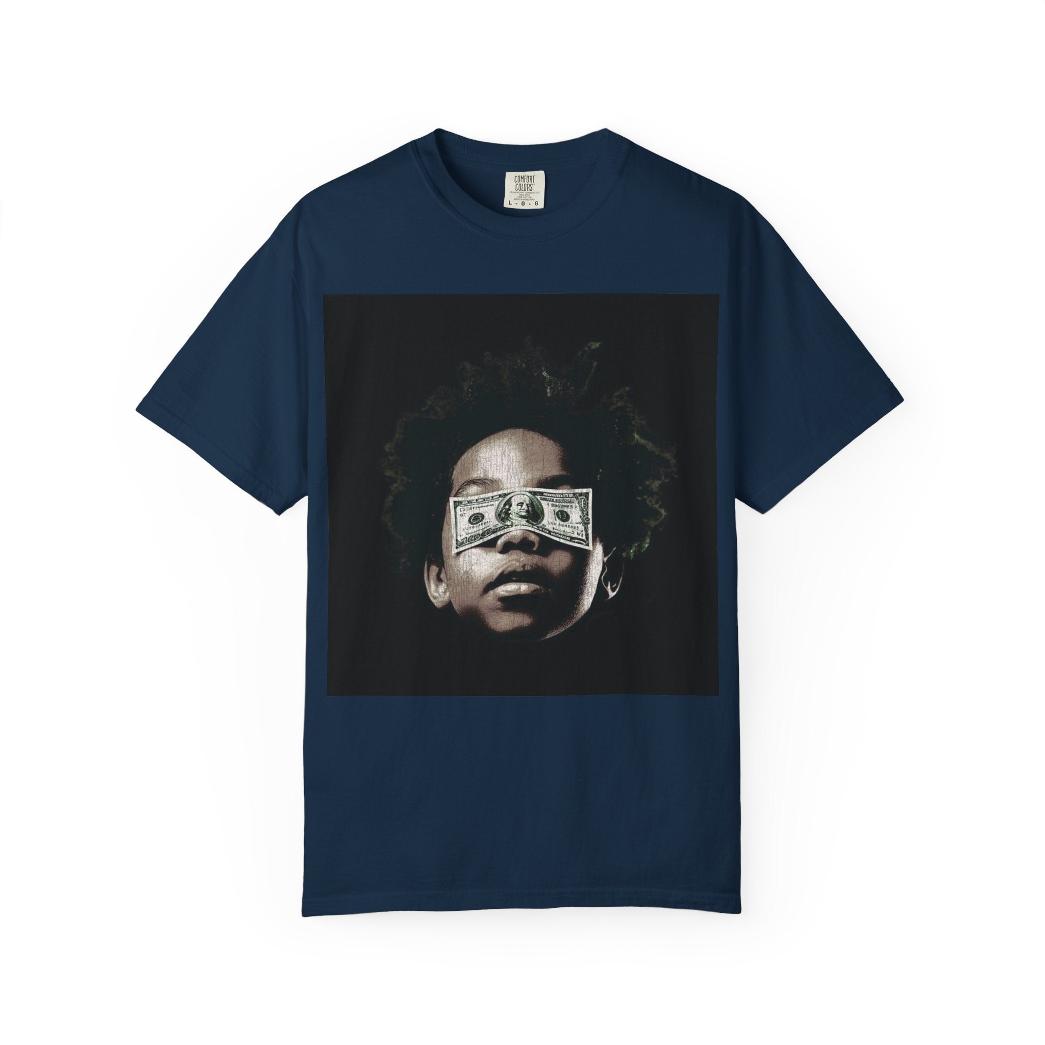 Money Vision Street Art T-Shirt – Bold Afro Urban Commentary Design