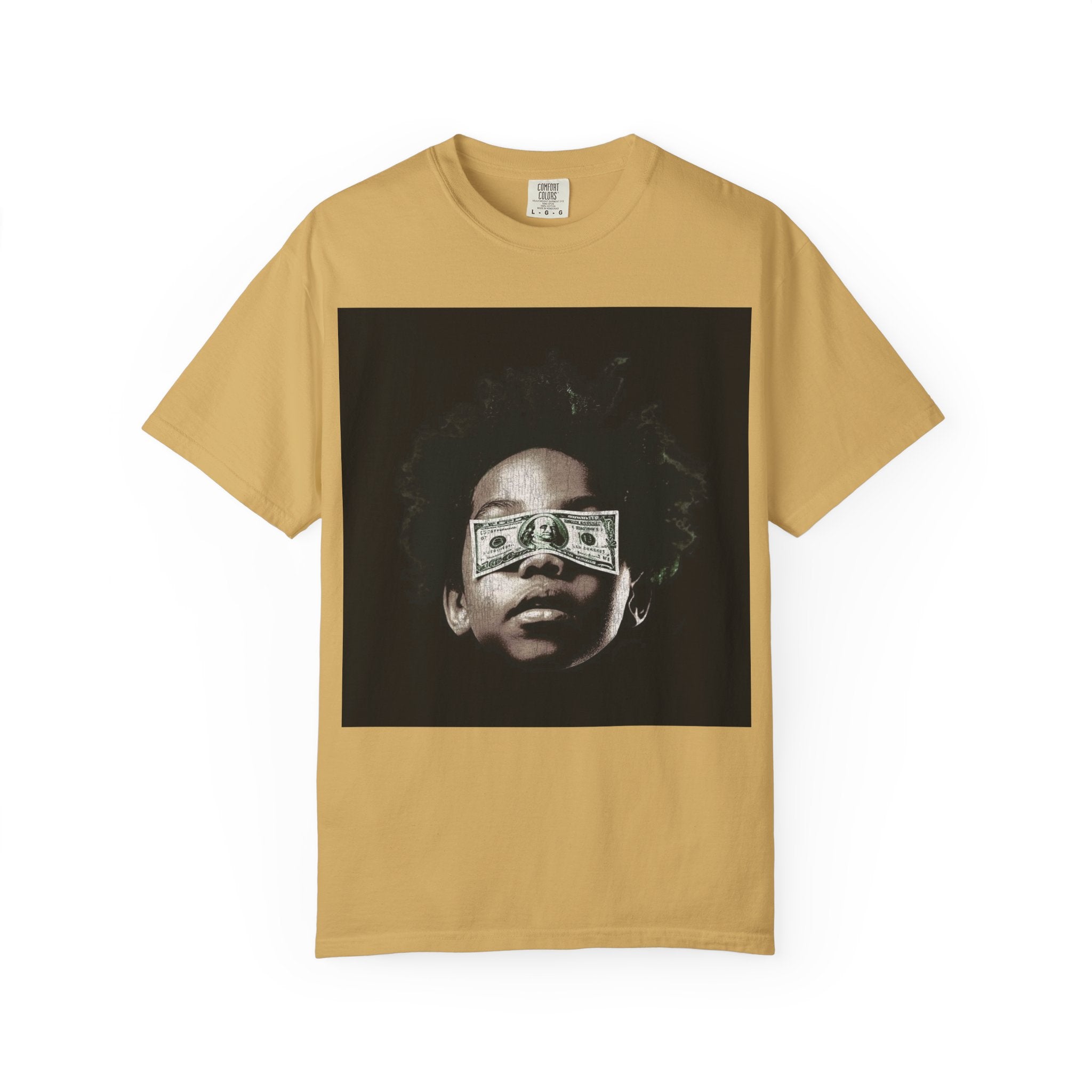 Money Vision Street Art T-Shirt – Bold Afro Urban Commentary Design