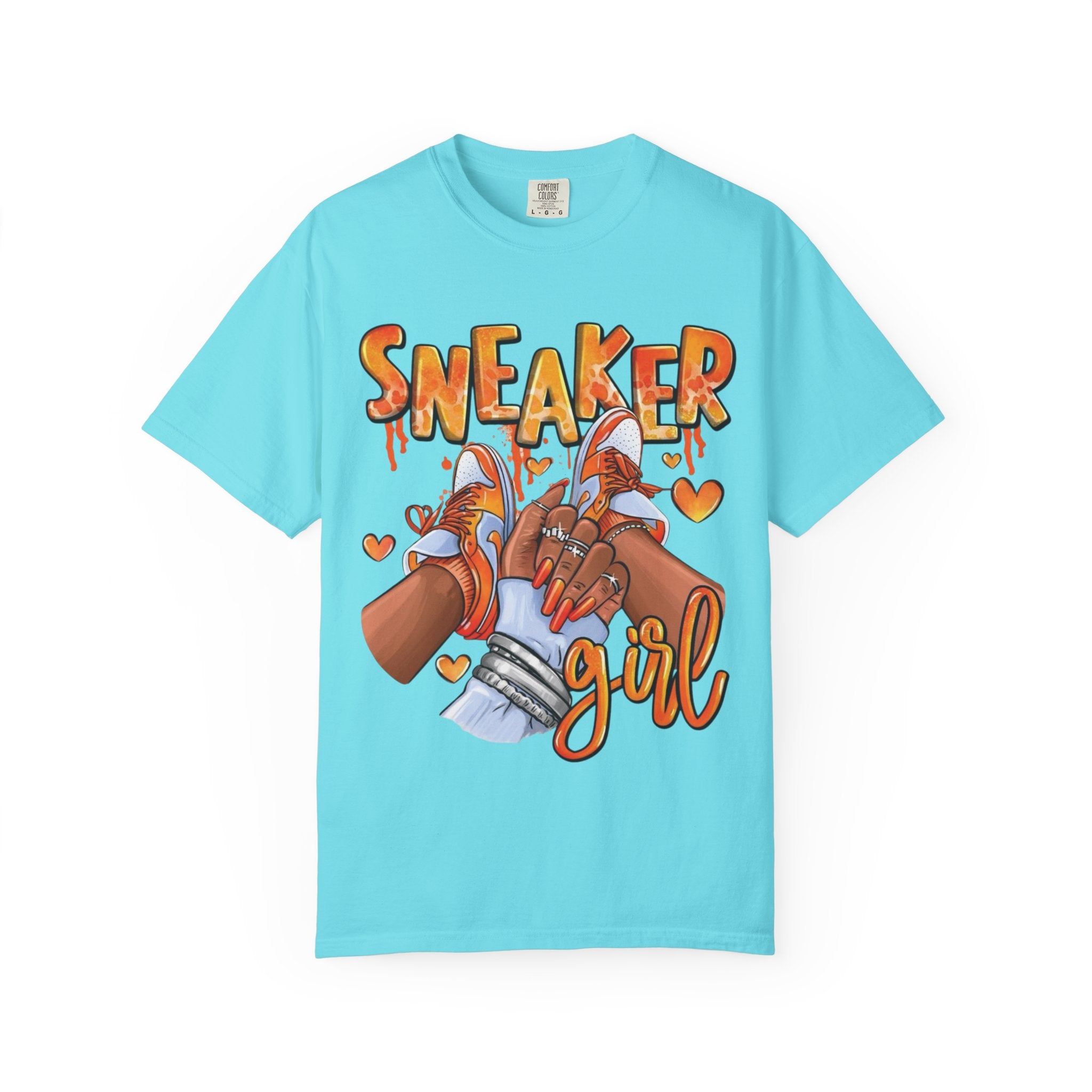 Sneaker Girl Orange Kicks T-Shirt - Fashionable Shoe Lover Tee