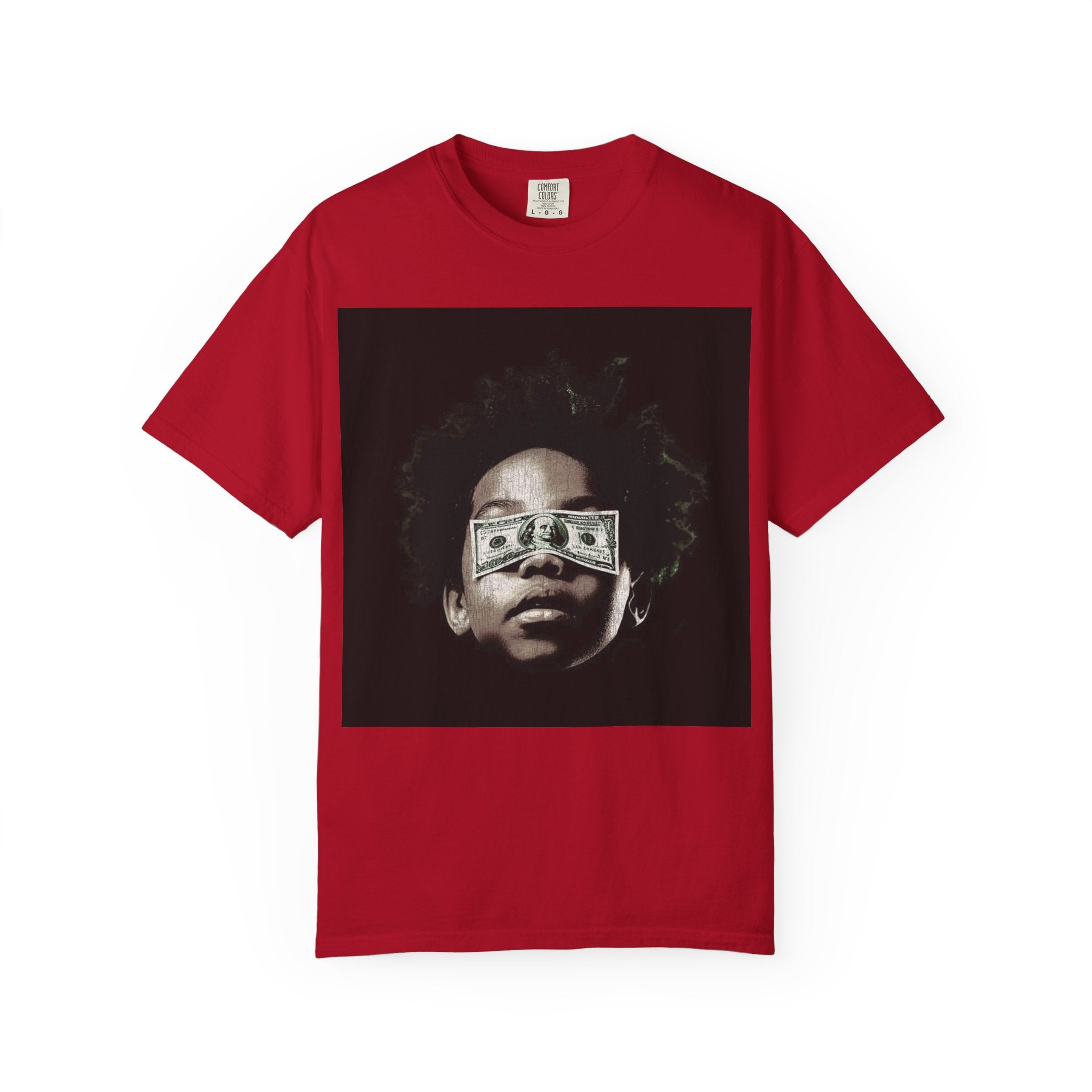 Money Vision Street Art T-Shirt – Bold Afro Urban Commentary Design
