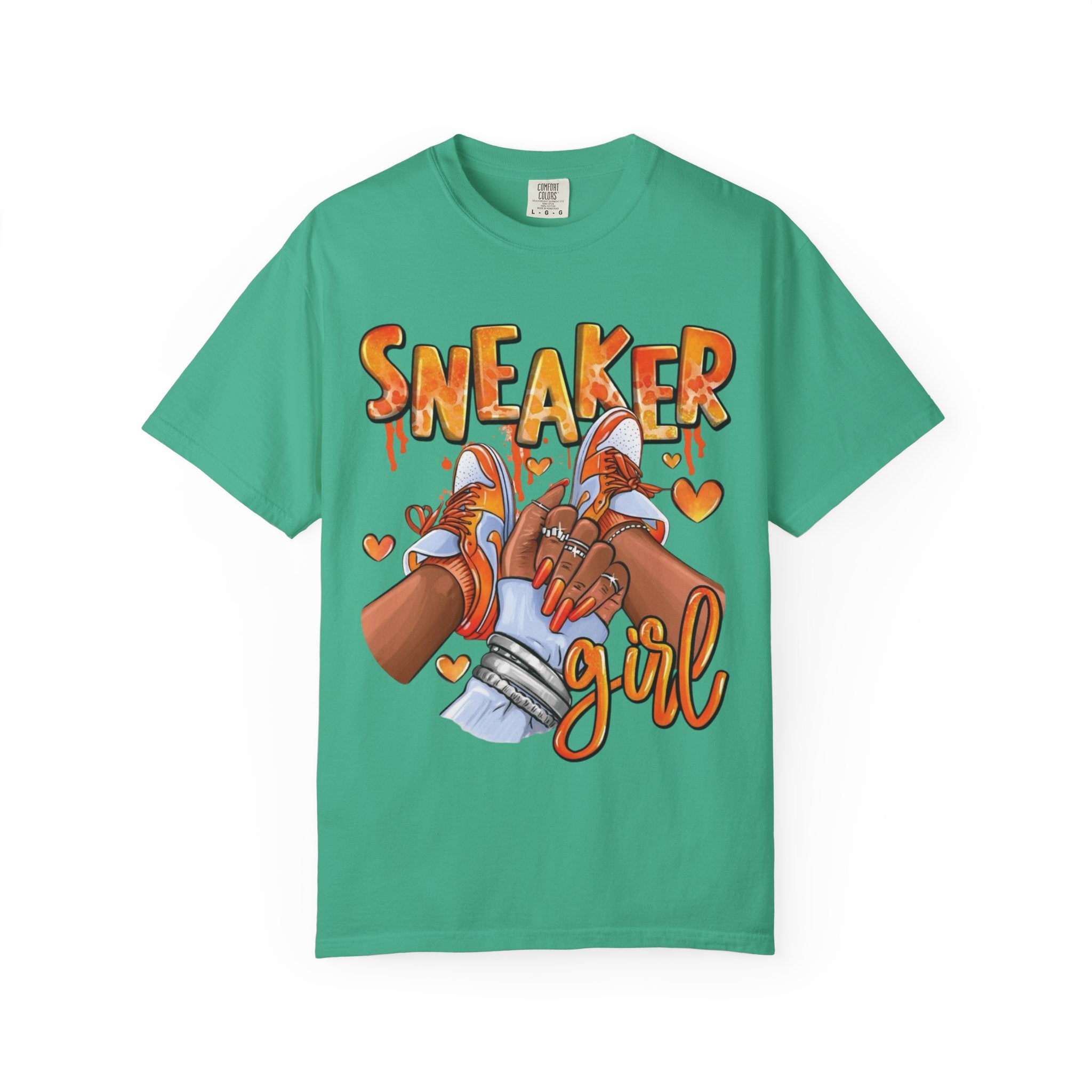 Sneaker Girl Orange Kicks T-Shirt - Fashionable Shoe Lover Tee