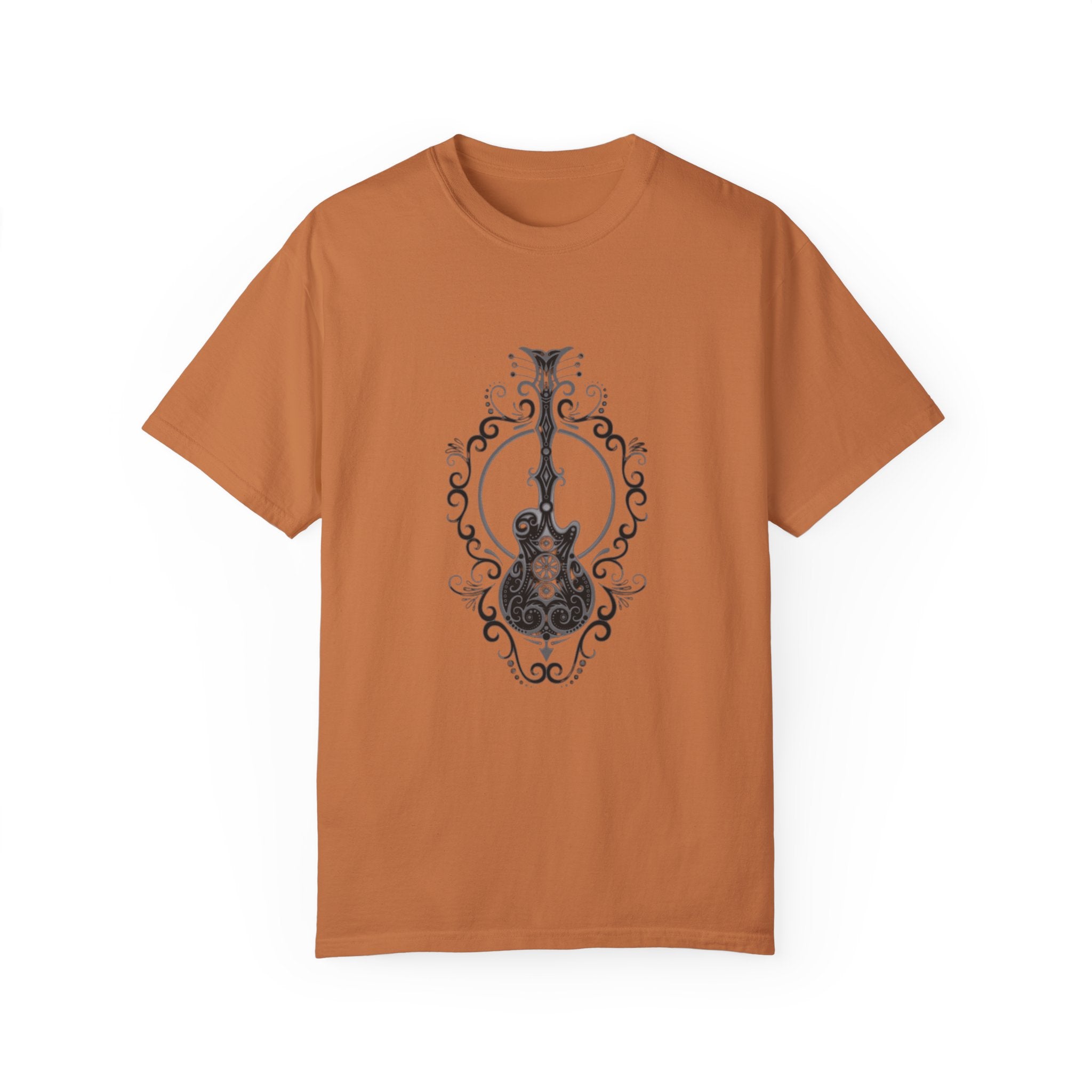 Intricate Dark Electric Guitar T-Shirt – Artistic Rock-Inspired Design for Musicians