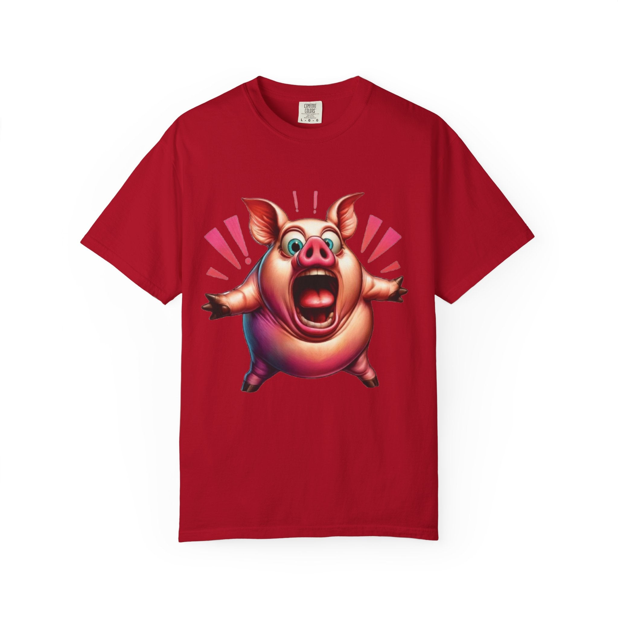 Surprised Pig Cartoon T-Shirt | Wild Piggy Expression Graphic | Color Splash Farm Animal Tee
