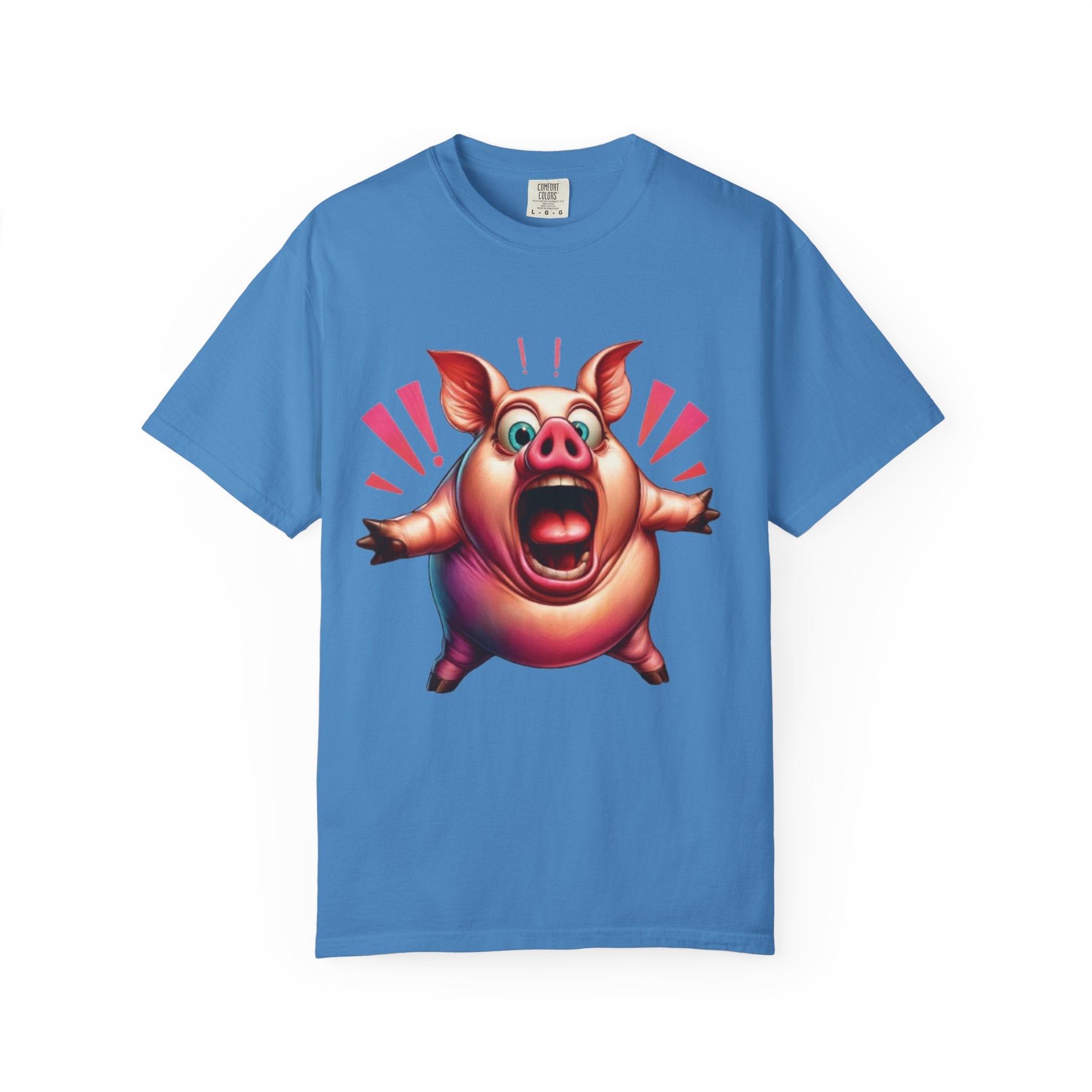 Surprised Pig Cartoon T-Shirt | Wild Piggy Expression Graphic | Color Splash Farm Animal Tee