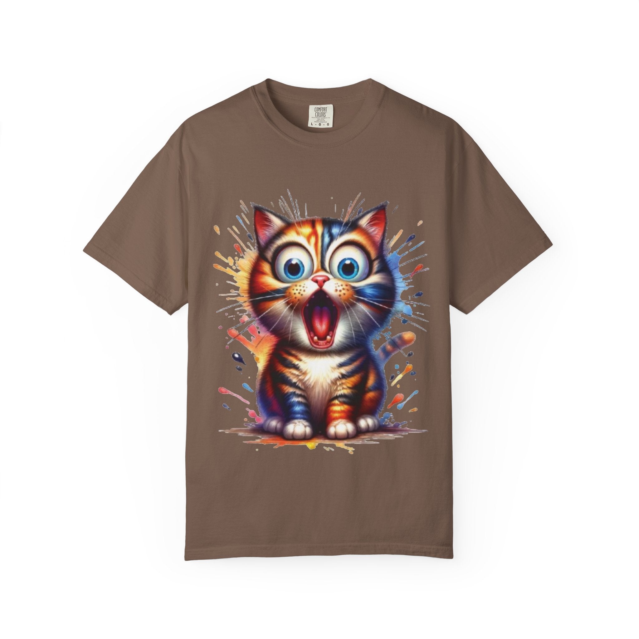 Cat-astrophic Surprise – Funny Wide-Eyed Kitty Design Graphic Tshirt