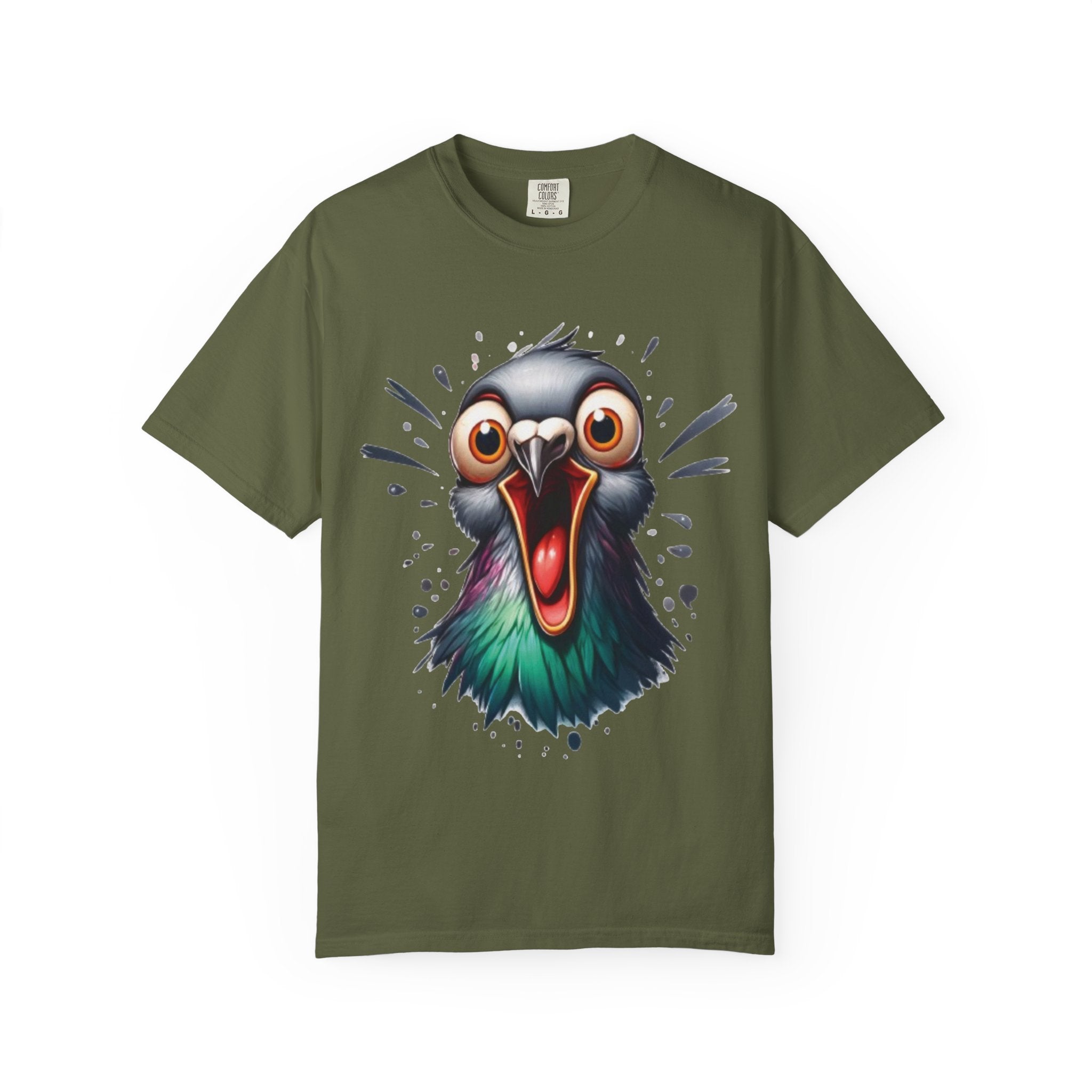 Funny Shocked Pigeon – Urban Chaos Bird Meme T-Shirt