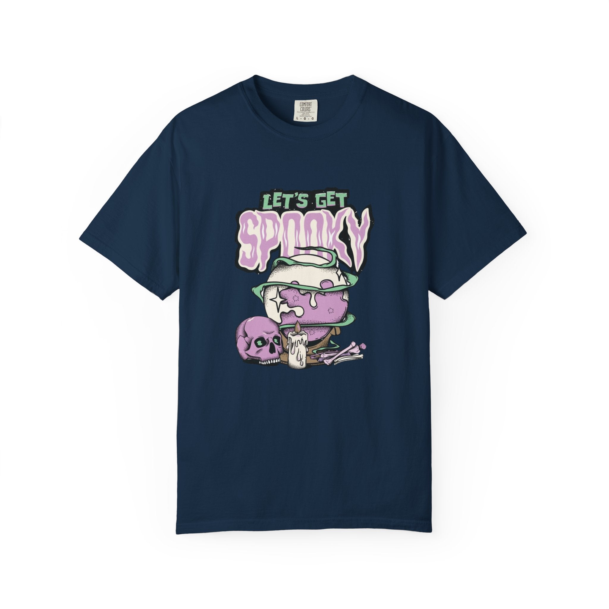 Let’s Get Spooky T-Shirt – Witchy Cauldron Skull Candle Design