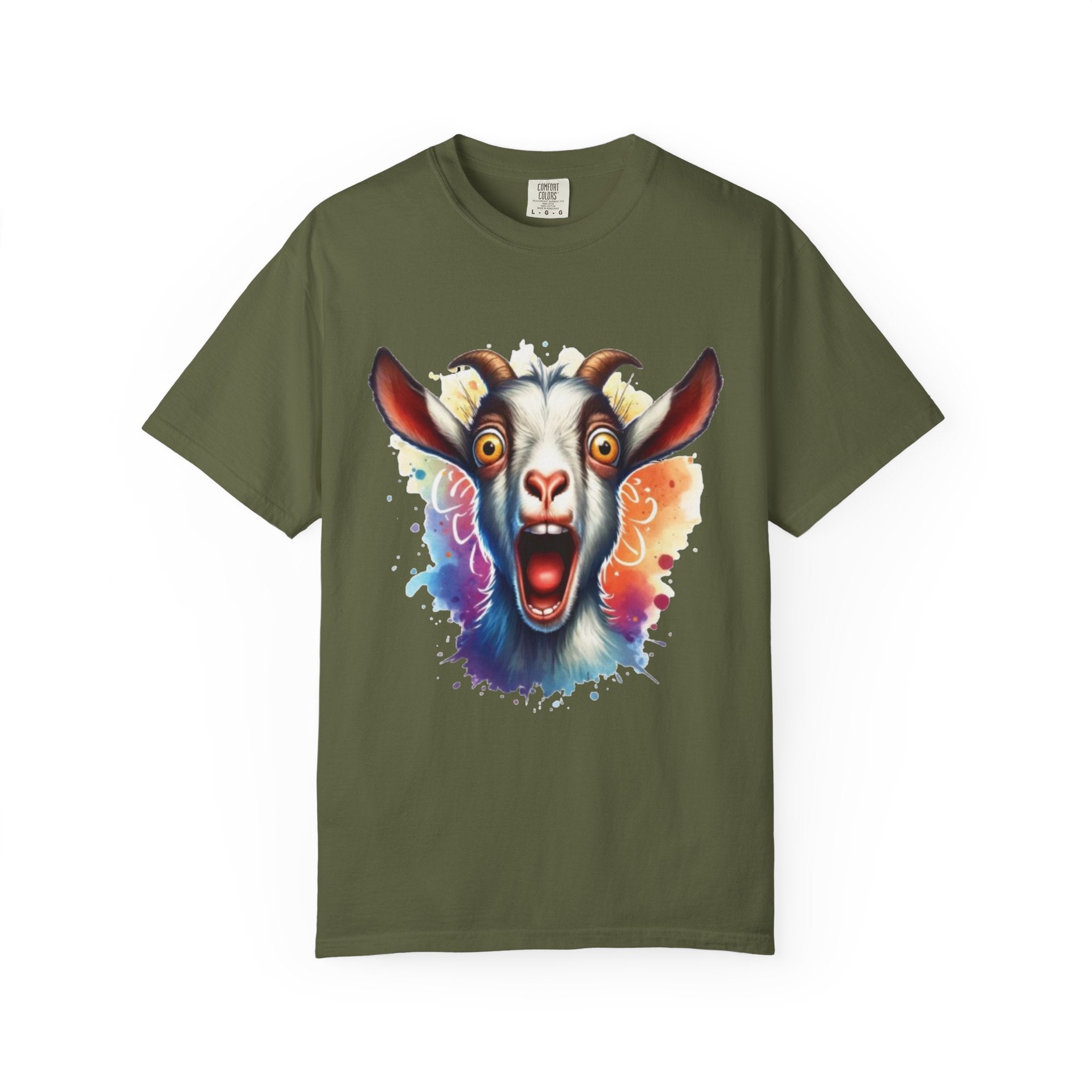 Crazy Goat Cartoon Design – Fun & Whimsical T-Shirt Graphic