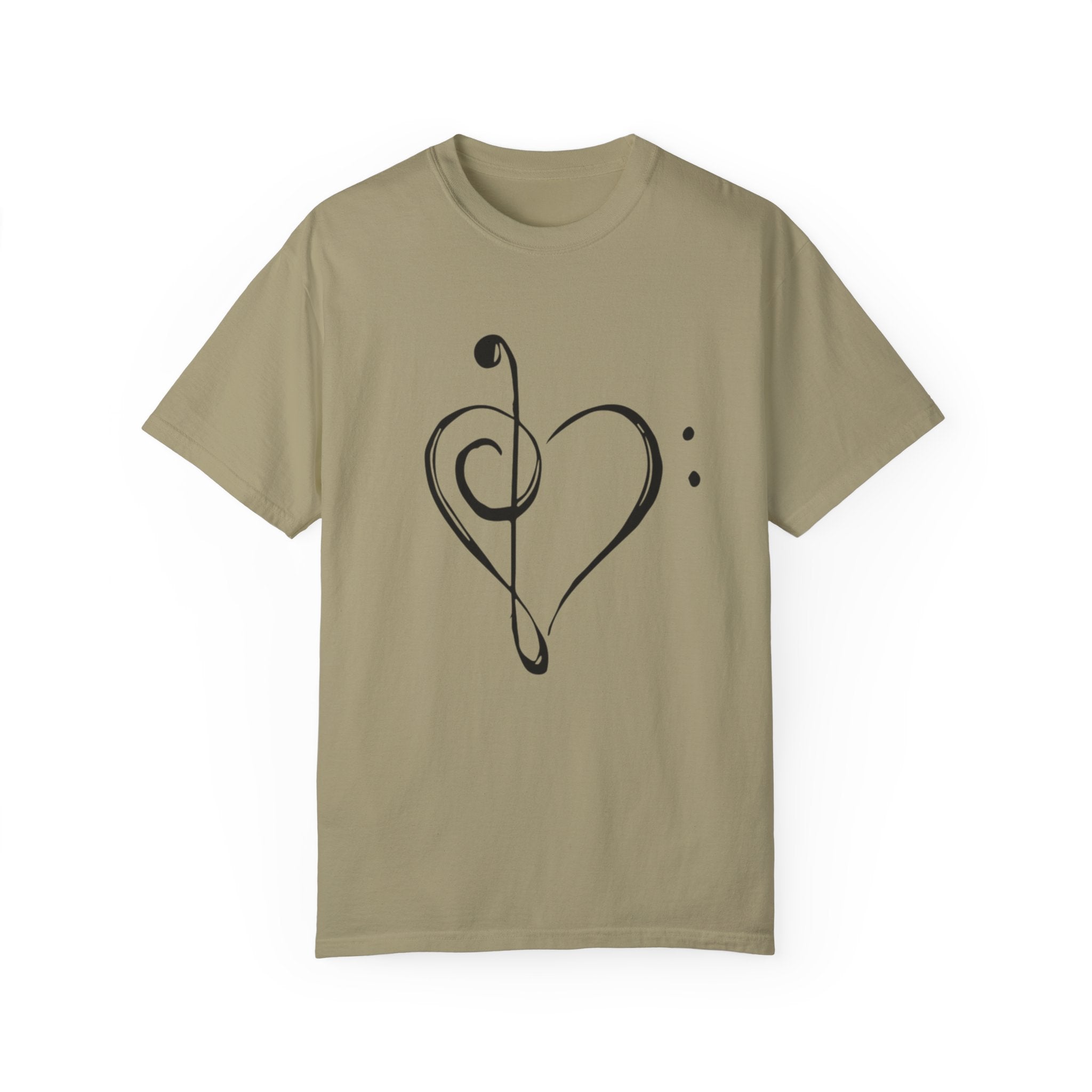 Love Music T-Shirt – Treble & Bass Clef Heart Design on Black Tee