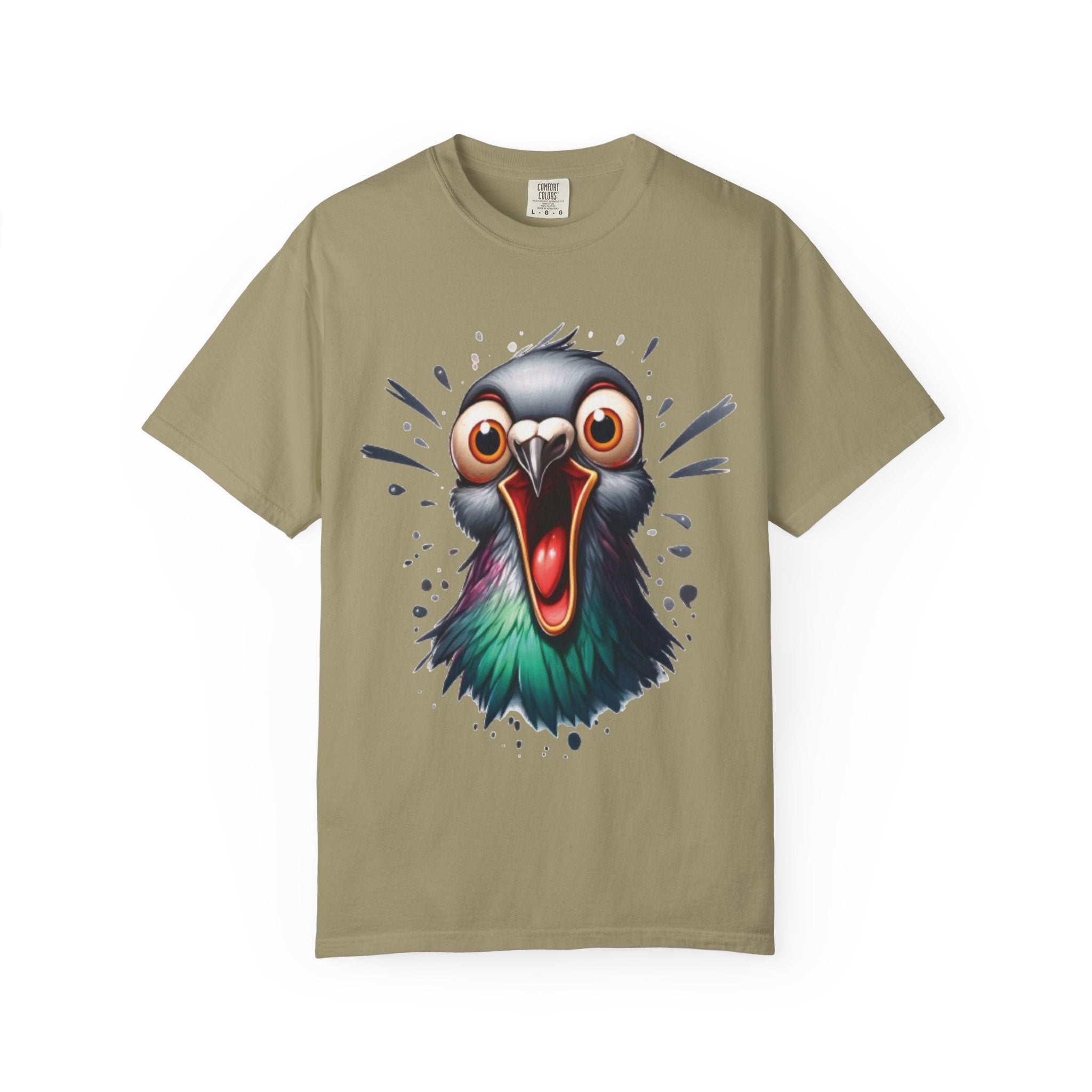 Funny Shocked Pigeon – Urban Chaos Bird Meme T-Shirt