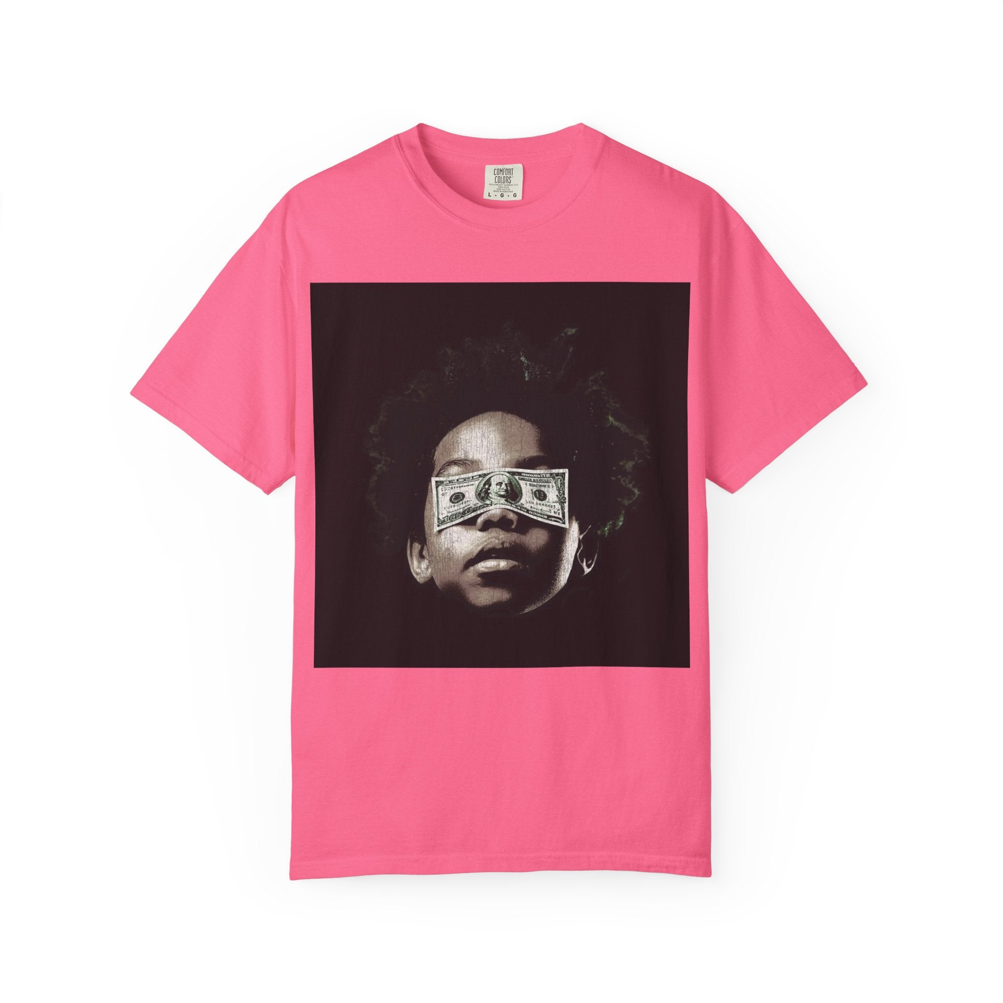 Money Vision Street Art T-Shirt – Bold Afro Urban Commentary Design