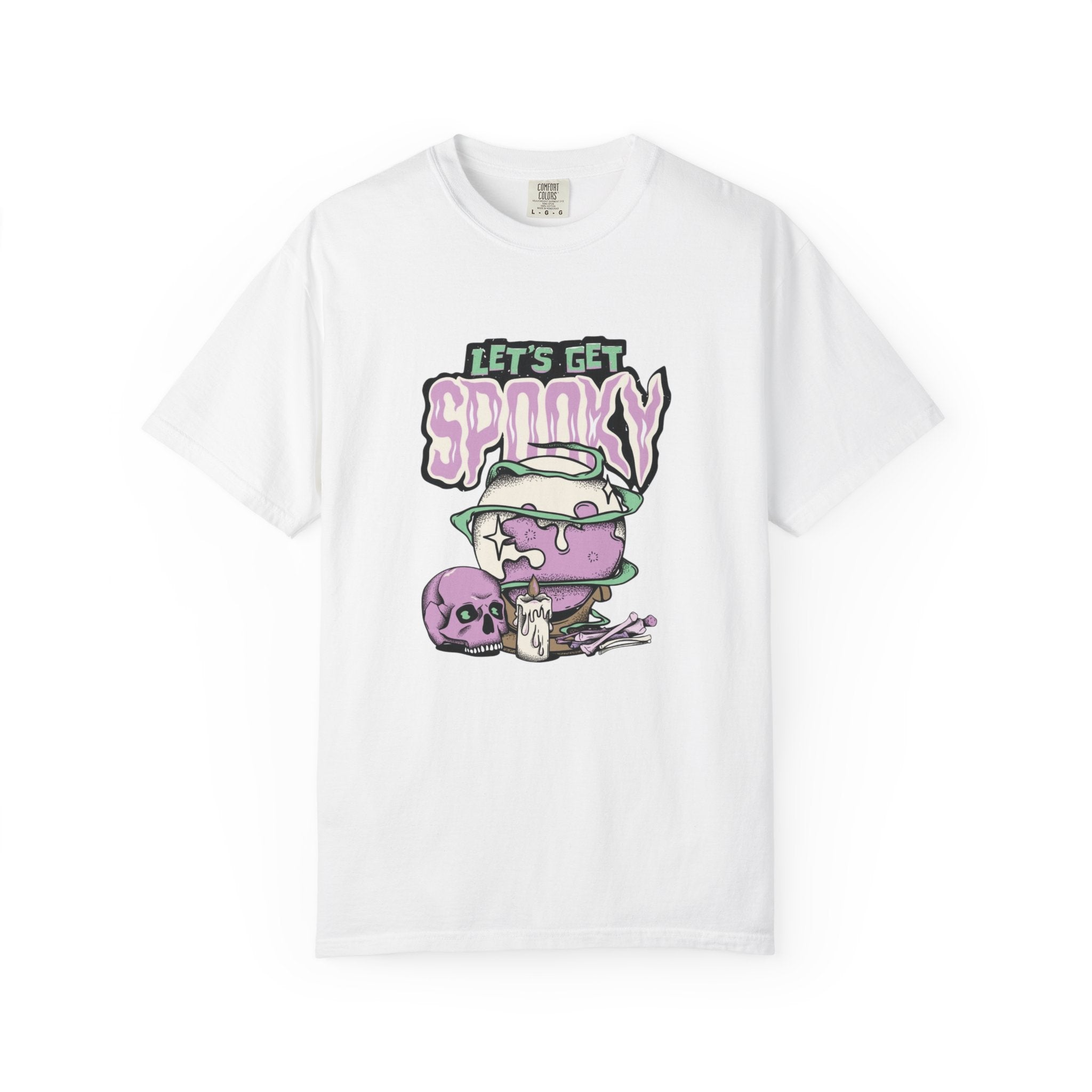 Let’s Get Spooky T-Shirt – Witchy Cauldron Skull Candle Design