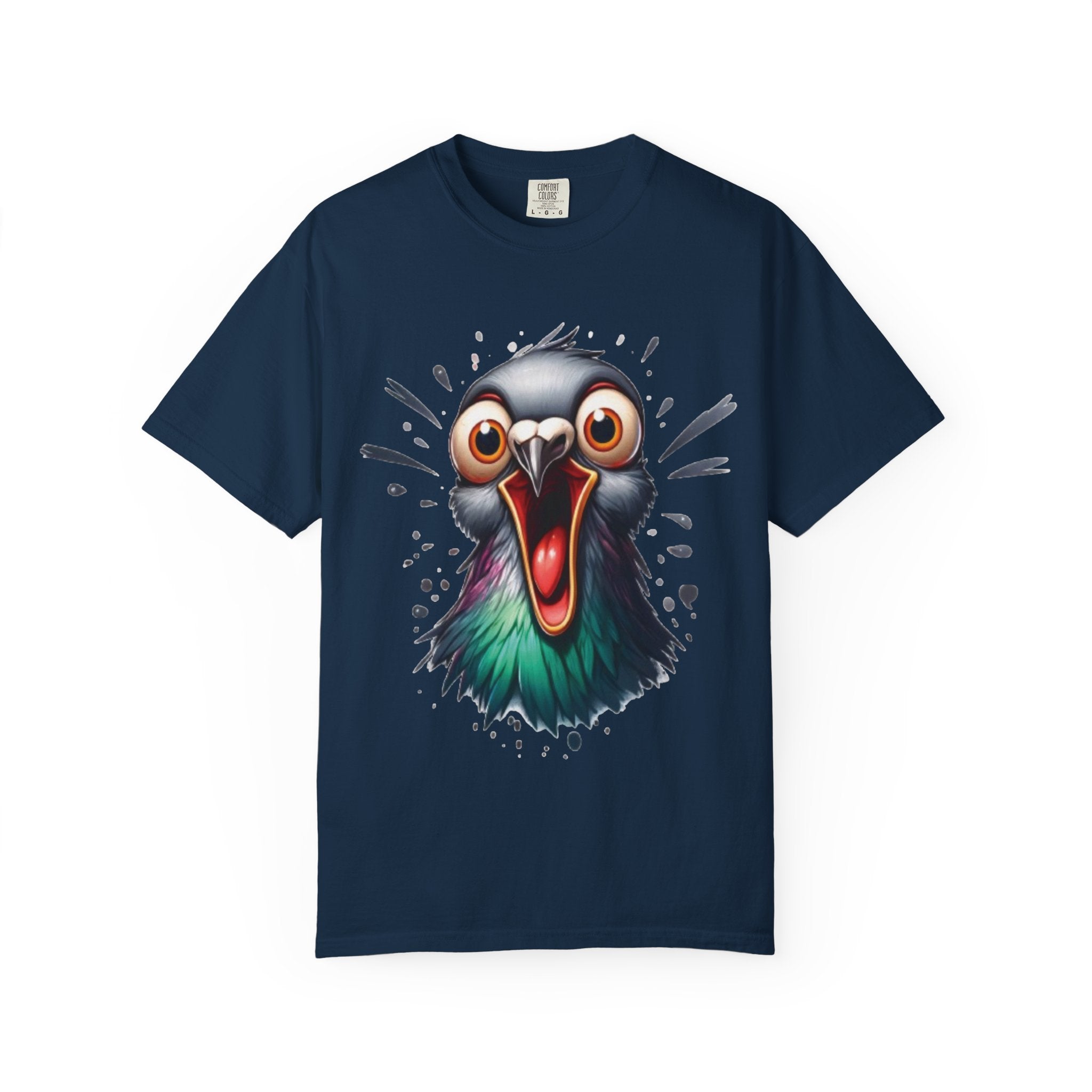 Funny Shocked Pigeon – Urban Chaos Bird Meme T-Shirt