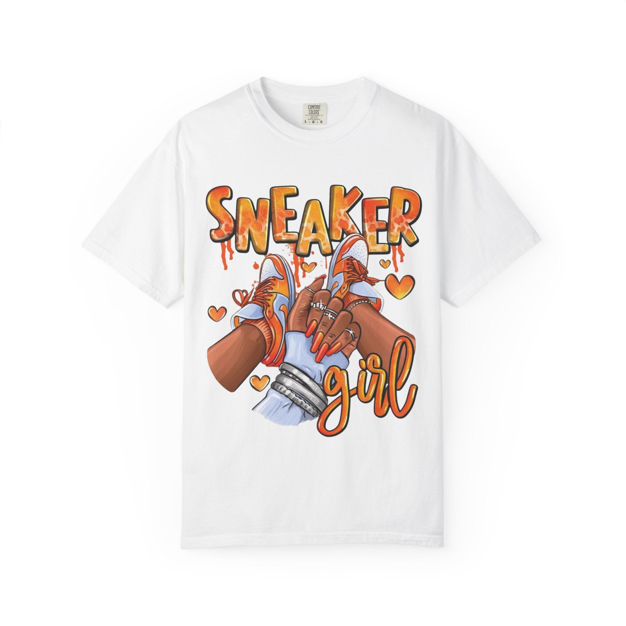 Sneaker Girl Orange Kicks T-Shirt - Fashionable Shoe Lover Tee