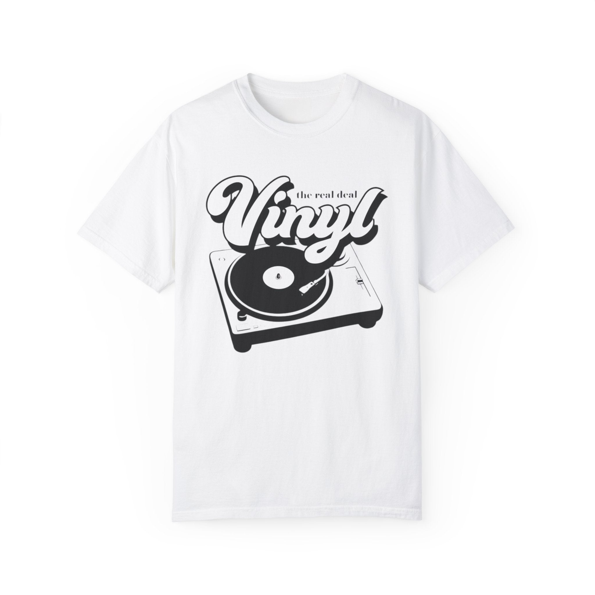 Vinyl Records - The Real Deal - Retro Record Player Turntable T-Shirt – Classic Music Tee for Vinyl Lovers