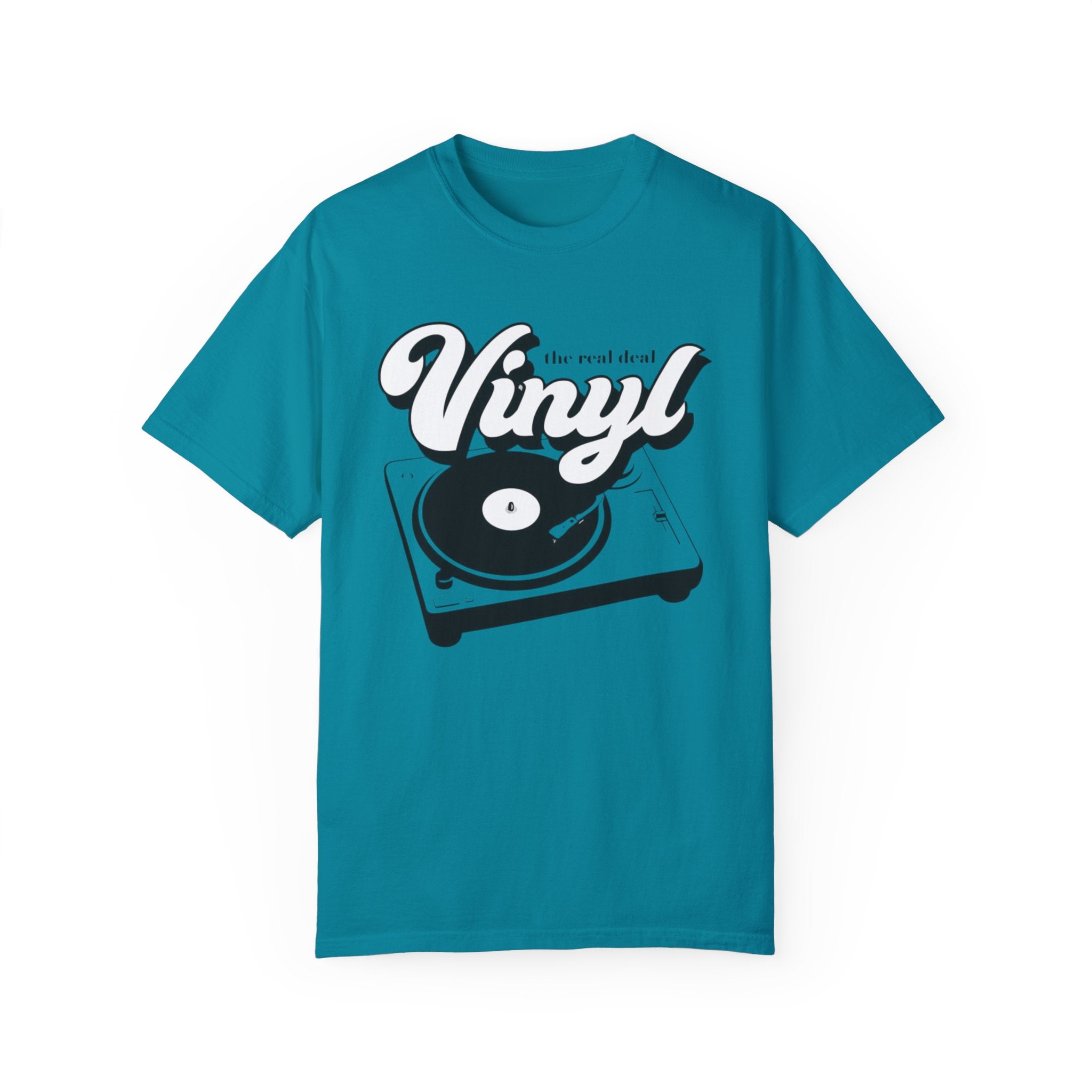 Vinyl Records - The Real Deal - Retro Record Player Turntable T-Shirt – Classic Music Tee for Vinyl Lovers