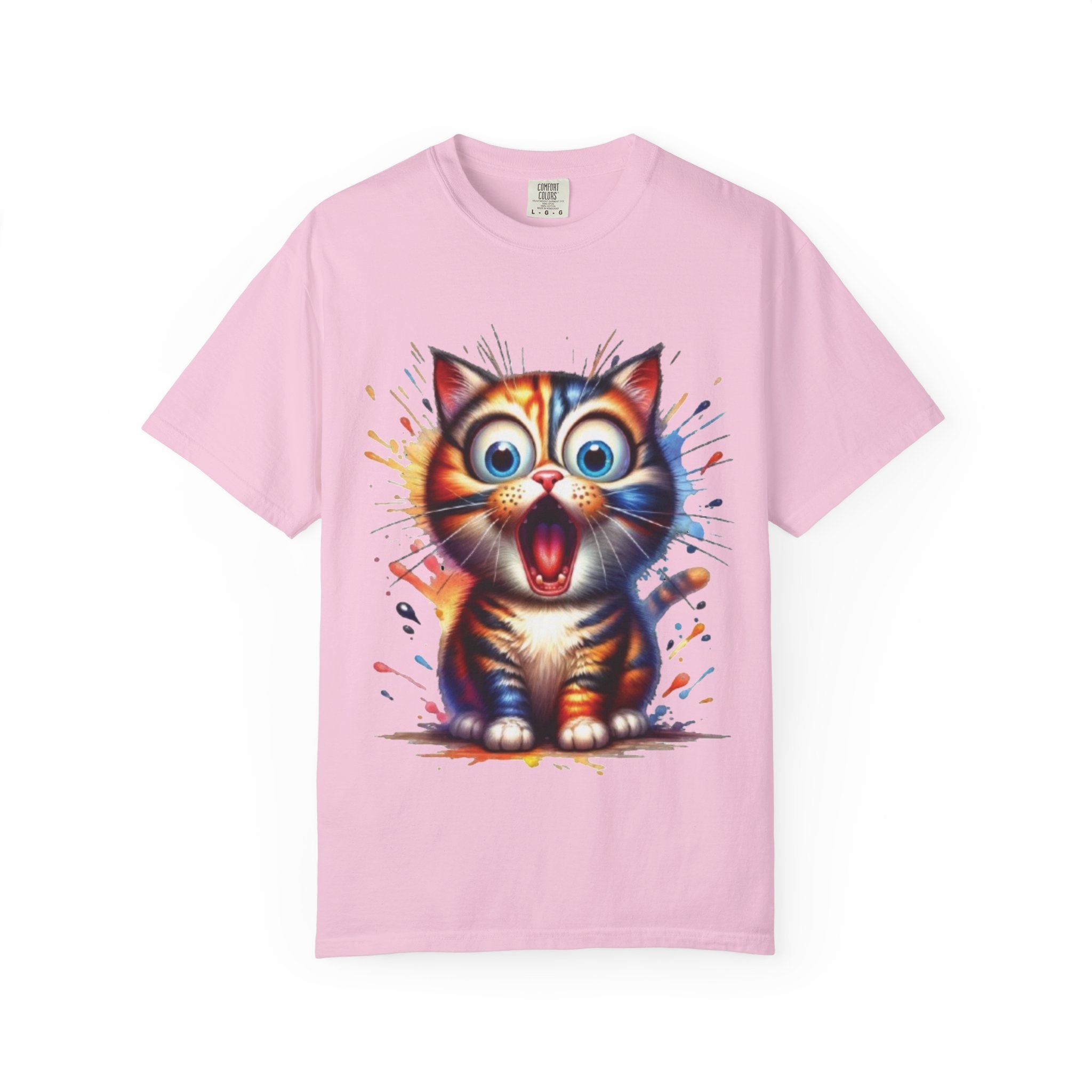 Cat-astrophic Surprise – Funny Wide-Eyed Kitty Design Graphic Tshirt