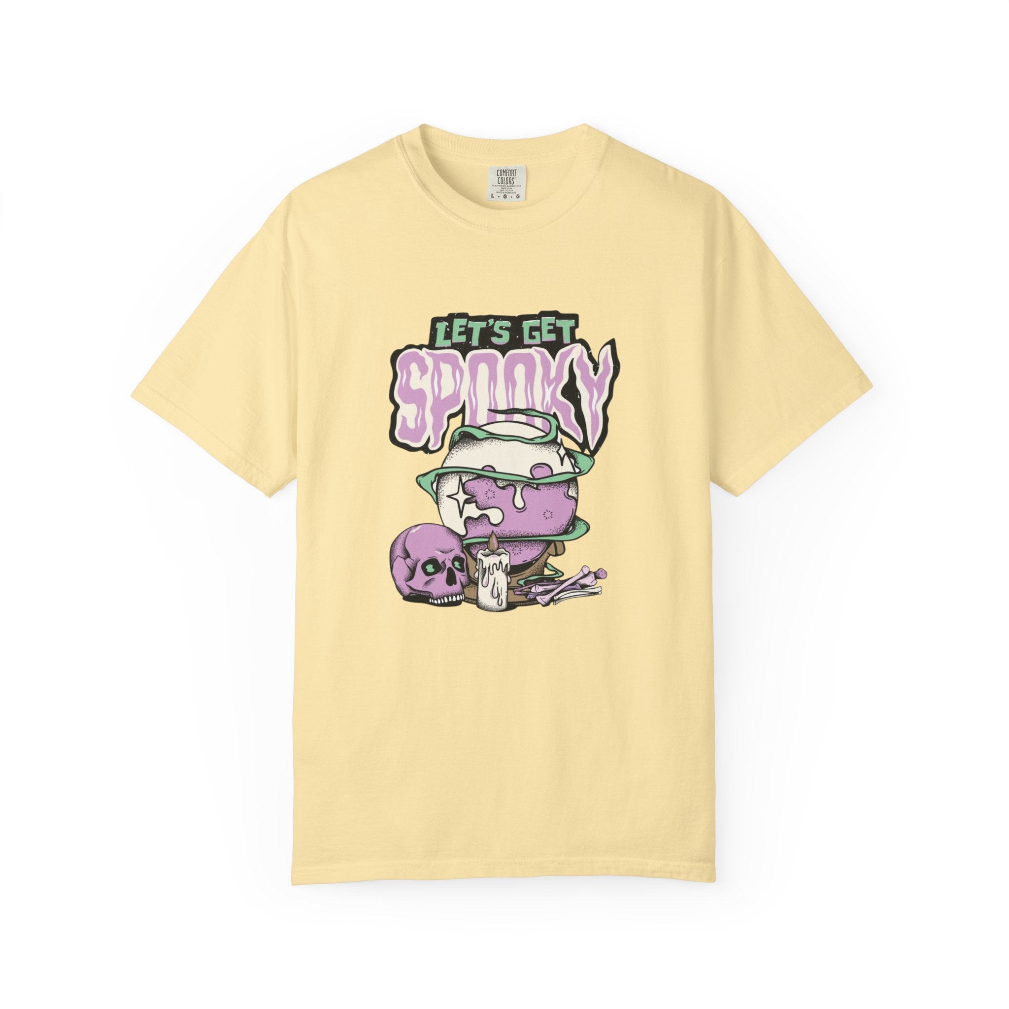 Let’s Get Spooky T-Shirt – Witchy Cauldron Skull Candle Design