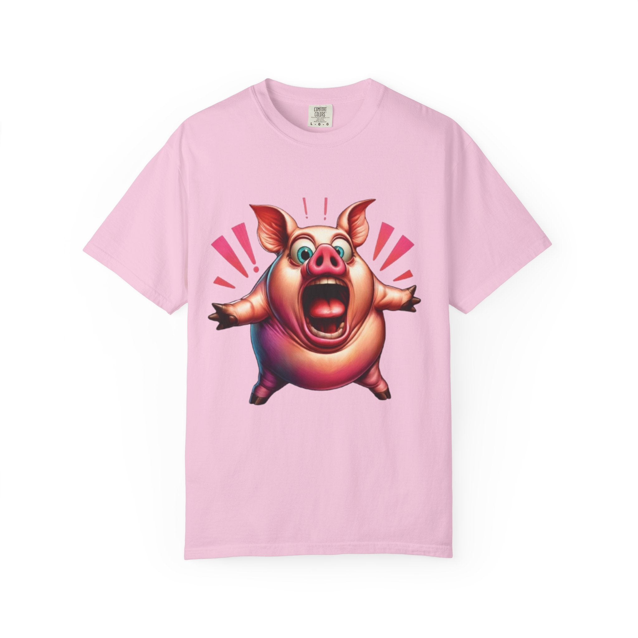 Surprised Pig Cartoon T-Shirt | Wild Piggy Expression Graphic | Color Splash Farm Animal Tee