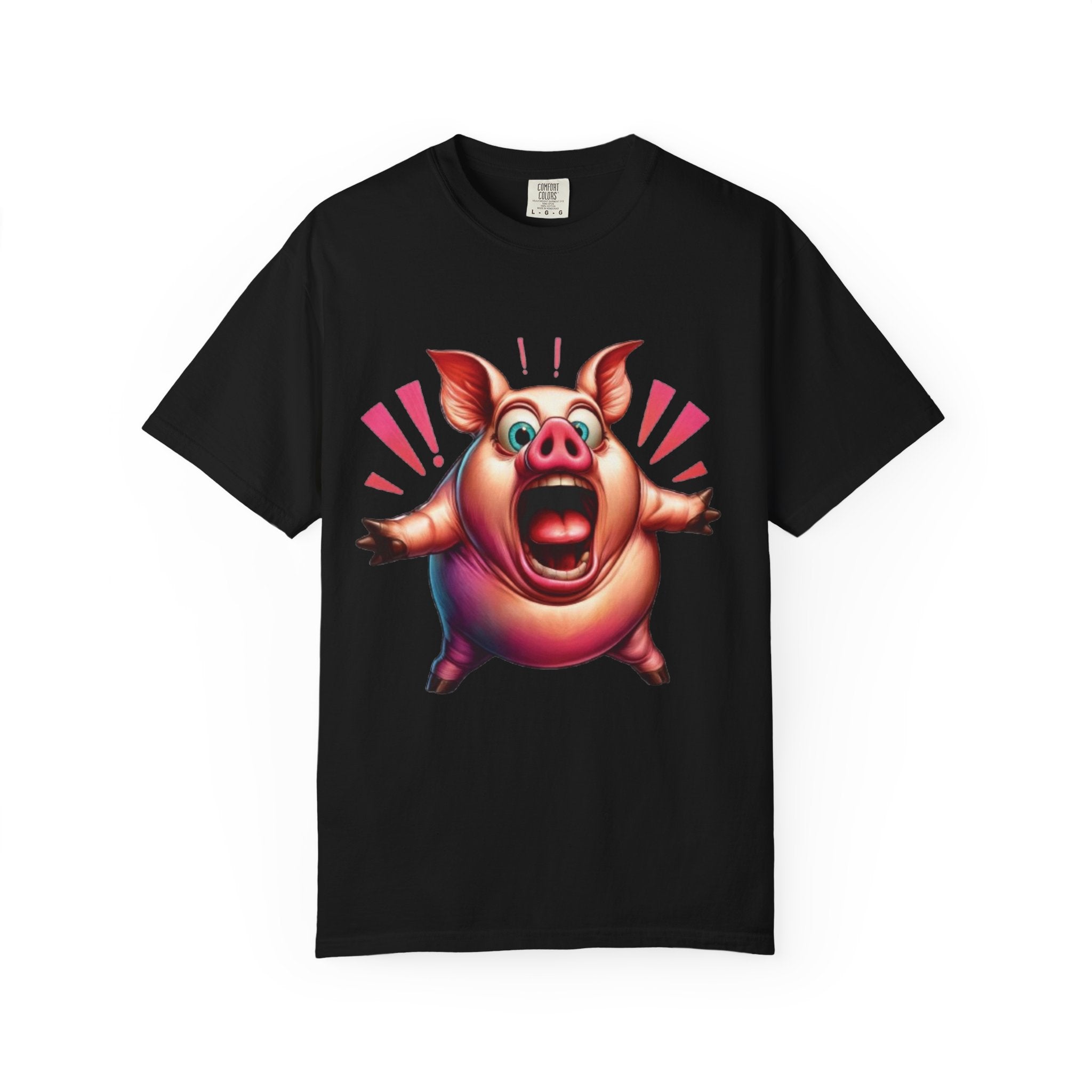 Surprised Pig Cartoon T-Shirt | Wild Piggy Expression Graphic | Color Splash Farm Animal Tee