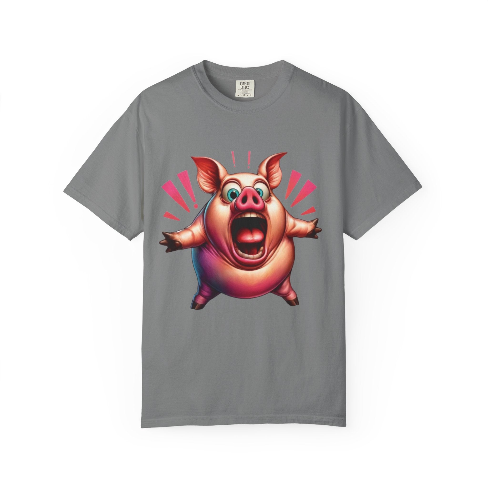 Surprised Pig Cartoon T-Shirt | Wild Piggy Expression Graphic | Color Splash Farm Animal Tee