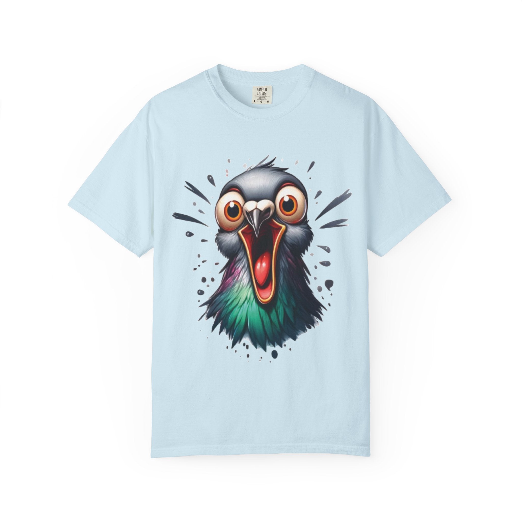 Funny Shocked Pigeon – Urban Chaos Bird Meme T-Shirt