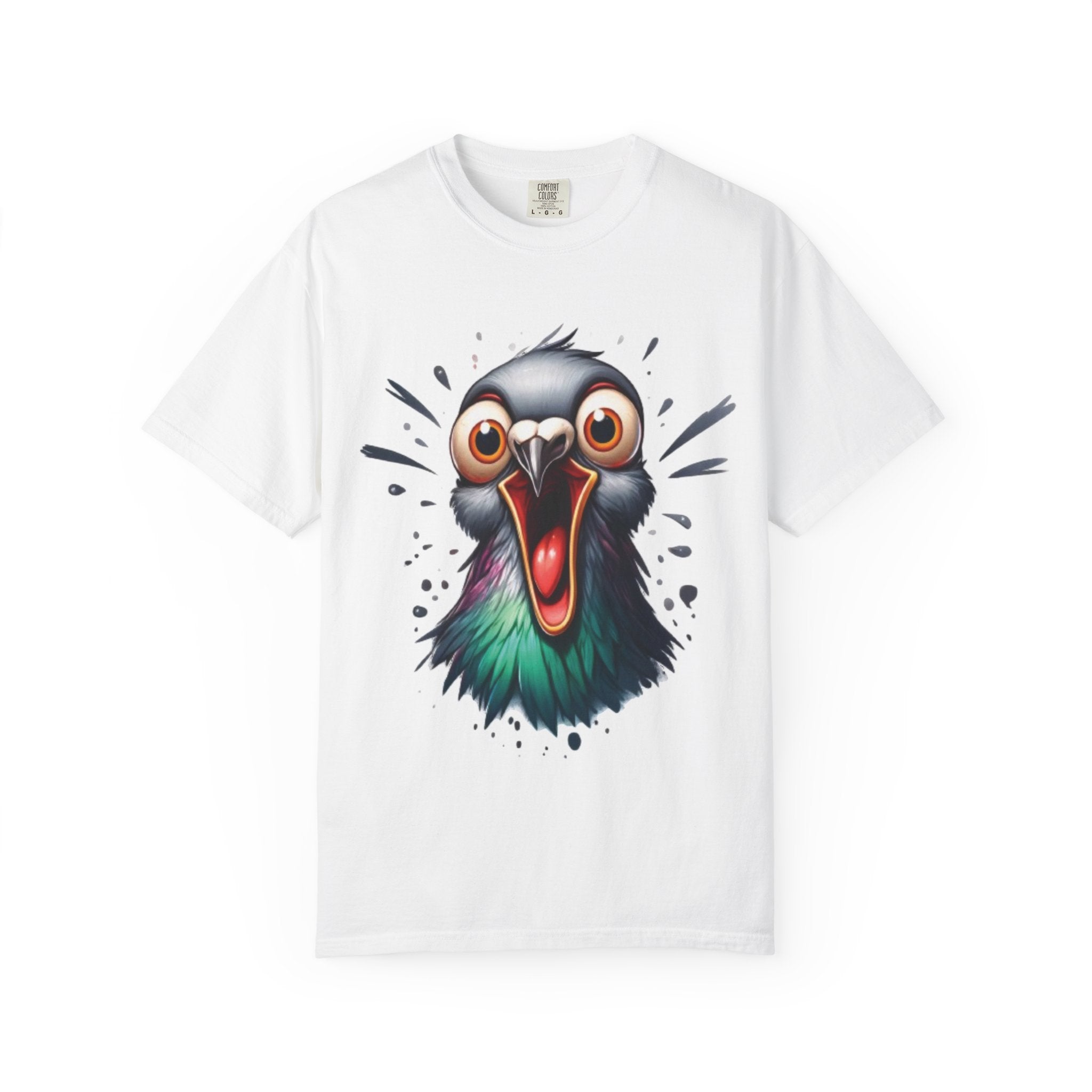 Funny Shocked Pigeon – Urban Chaos Bird Meme T-Shirt