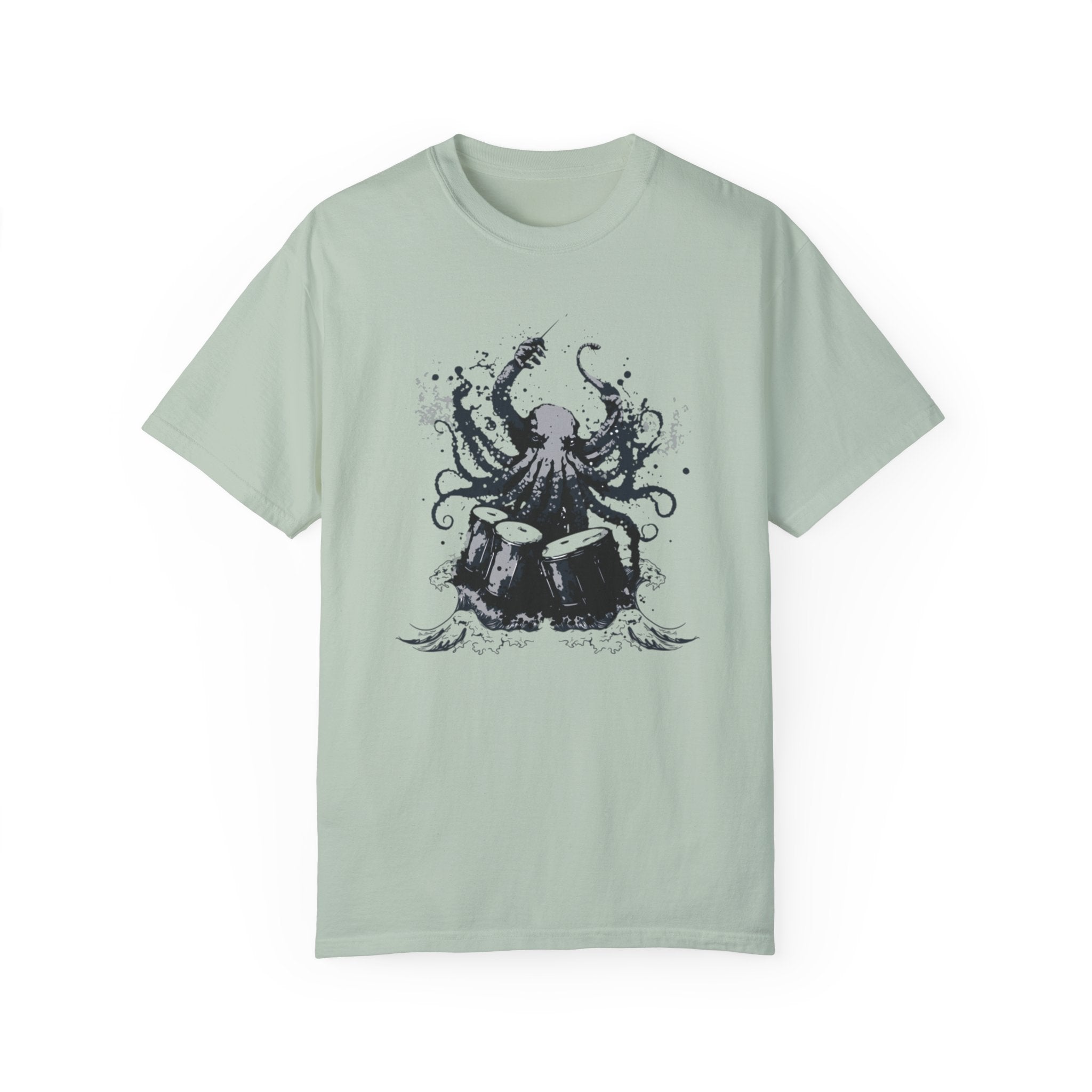 Unique Octopus Playing Drums Artistic T-Shirt – Creative Drummer Tee for Music & Art Lovers