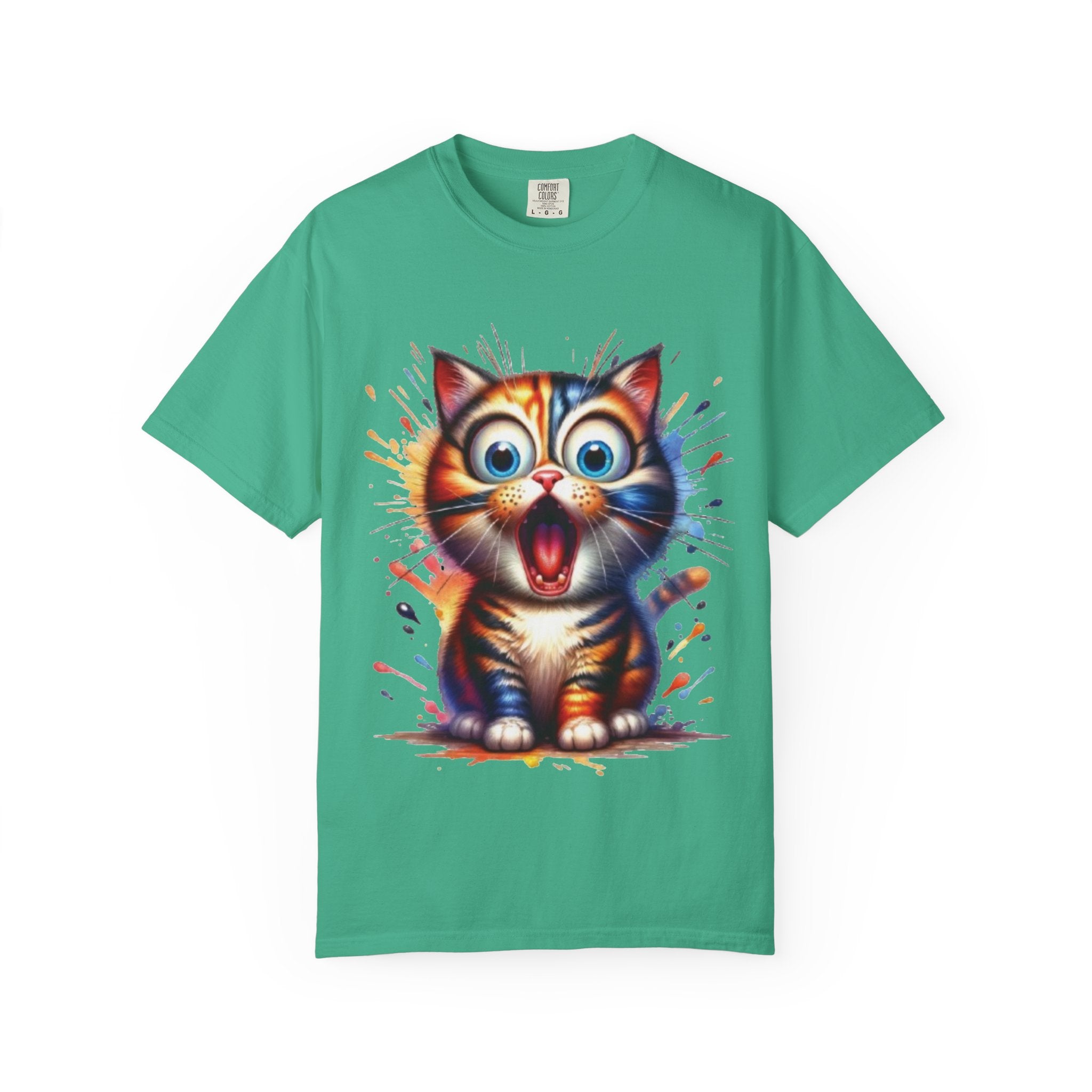 Cat-astrophic Surprise – Funny Wide-Eyed Kitty Design Graphic Tshirt