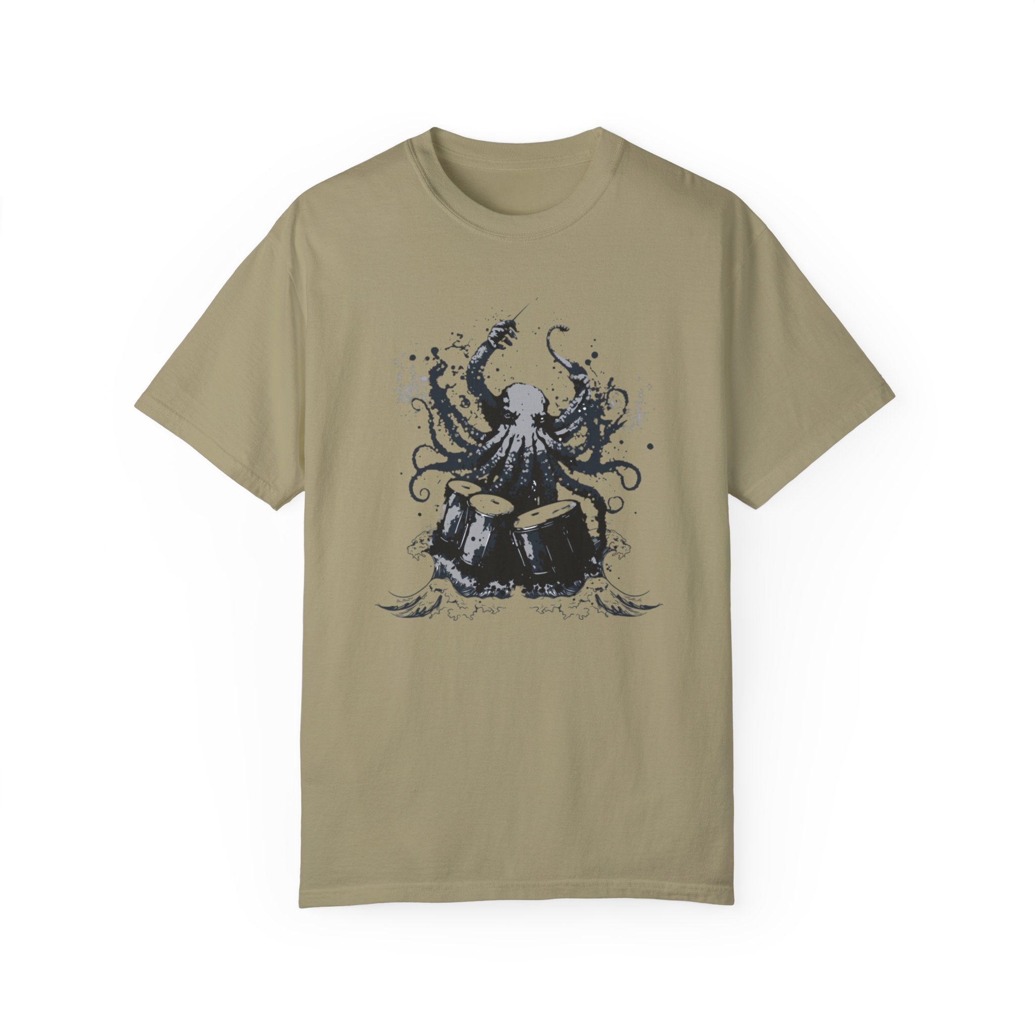 Unique Octopus Playing Drums Artistic T-Shirt – Creative Drummer Tee for Music & Art Lovers