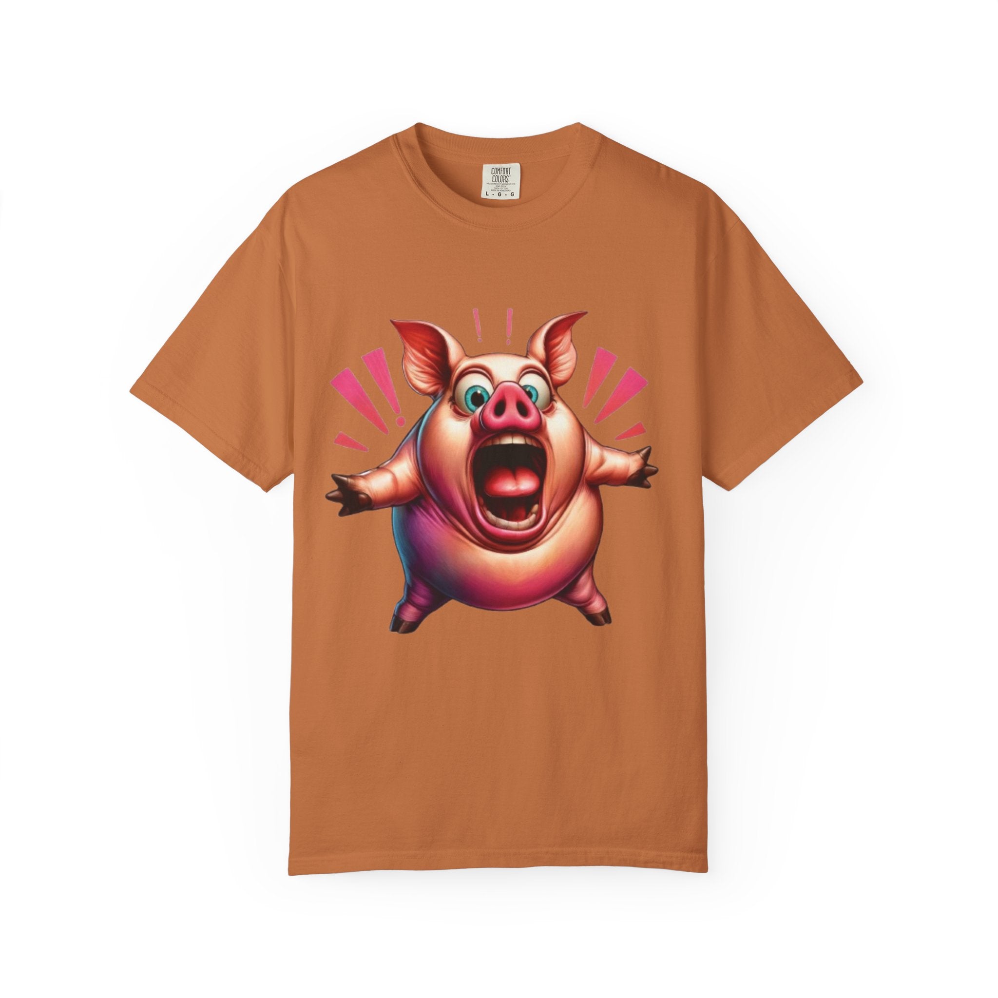 Surprised Pig Cartoon T-Shirt | Wild Piggy Expression Graphic | Color Splash Farm Animal Tee