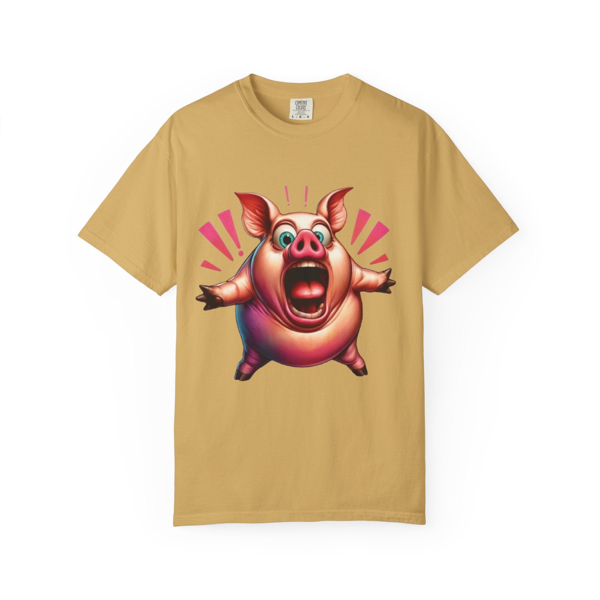 Surprised Pig Cartoon T-Shirt | Wild Piggy Expression Graphic | Color Splash Farm Animal Tee