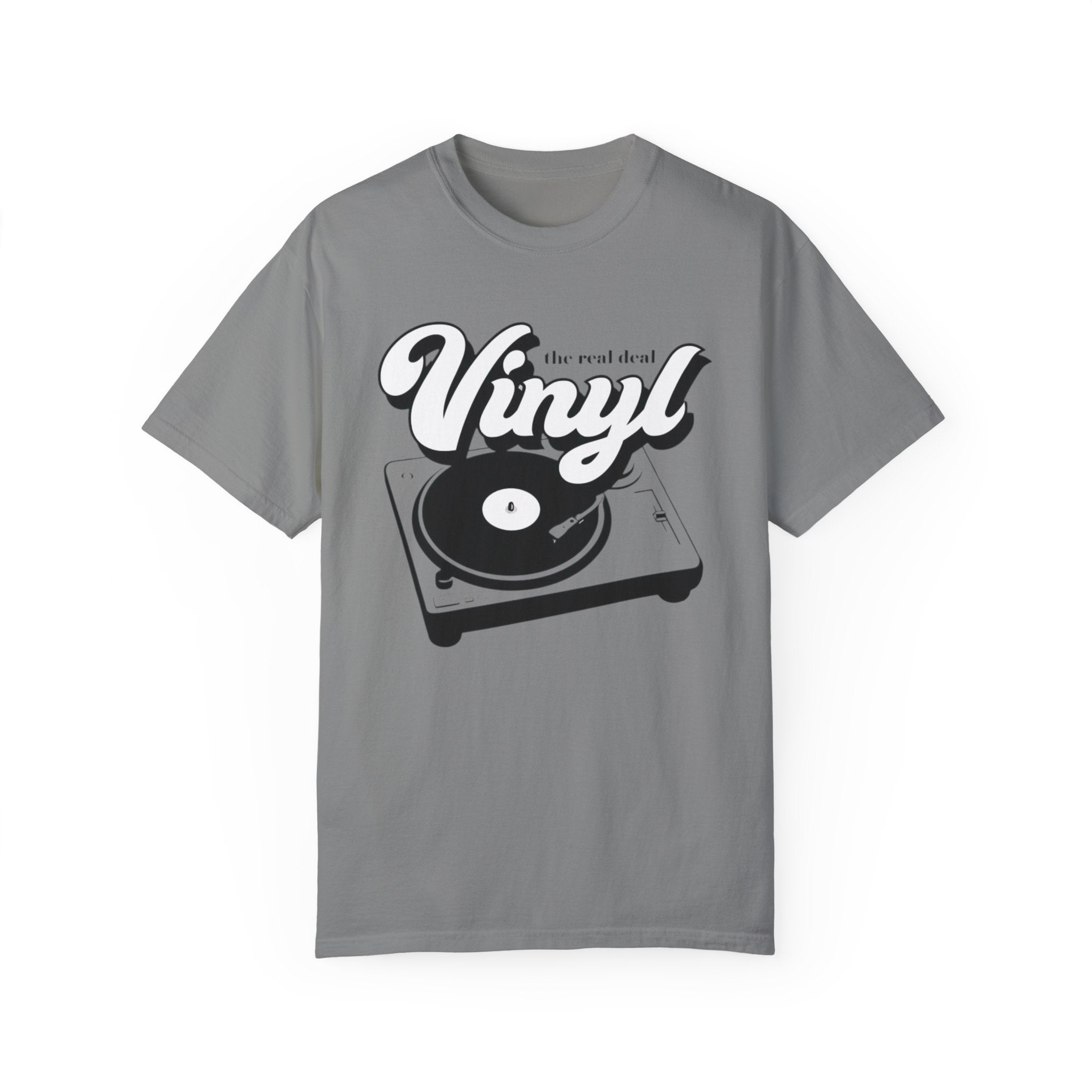 Vinyl Records - The Real Deal - Retro Record Player Turntable T-Shirt – Classic Music Tee for Vinyl Lovers