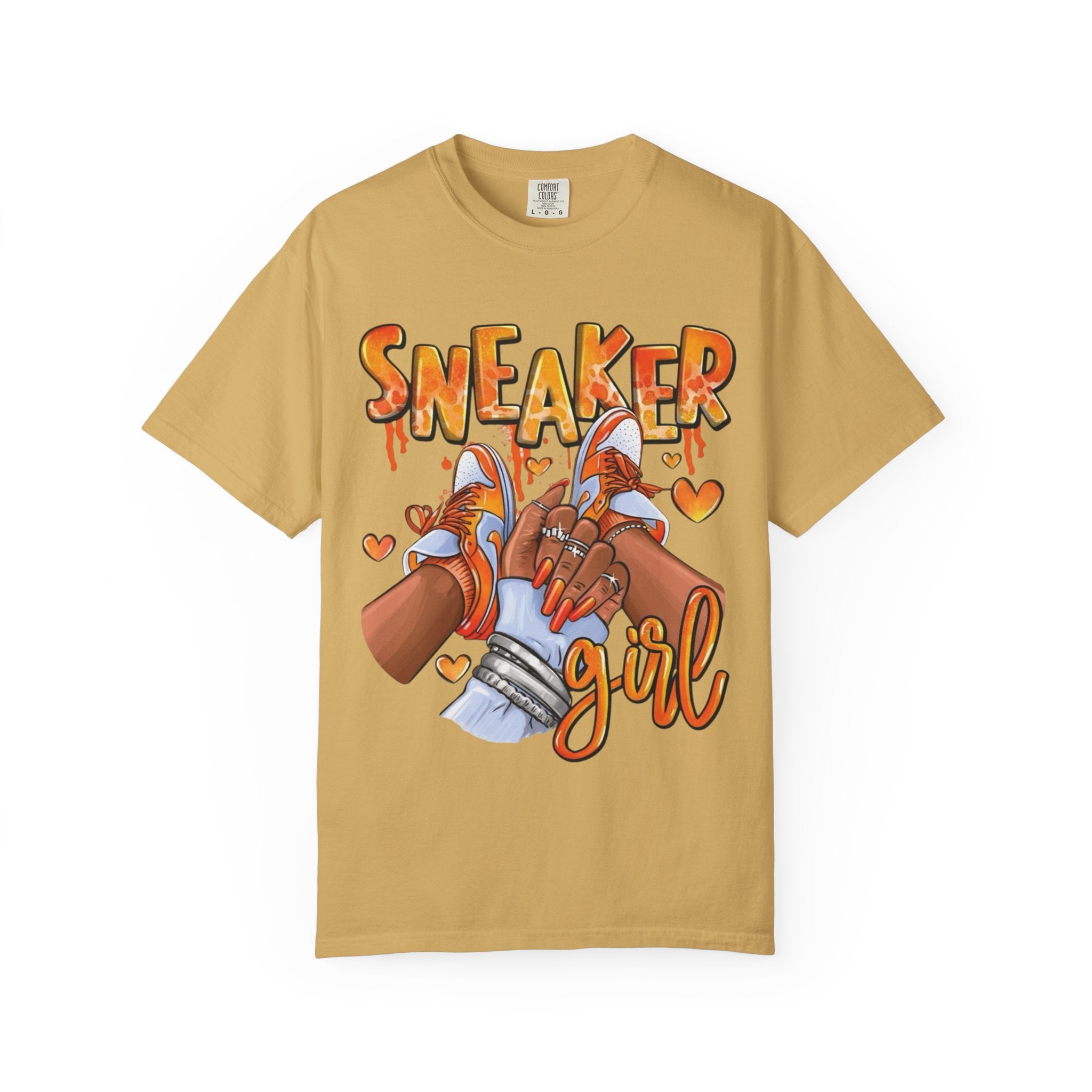 Sneaker Girl Orange Kicks T-Shirt - Fashionable Shoe Lover Tee