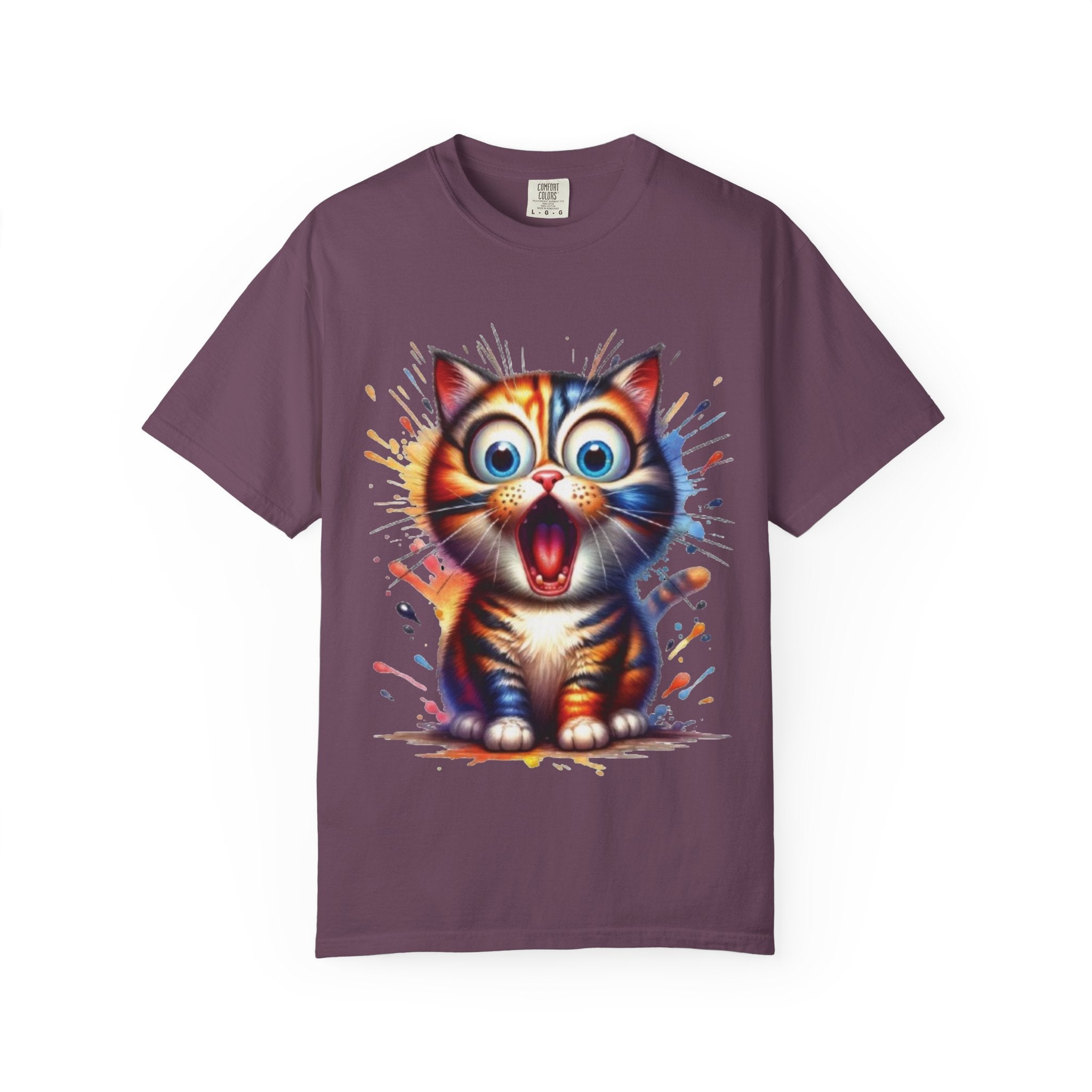 Cat-astrophic Surprise – Funny Wide-Eyed Kitty Design Graphic Tshirt