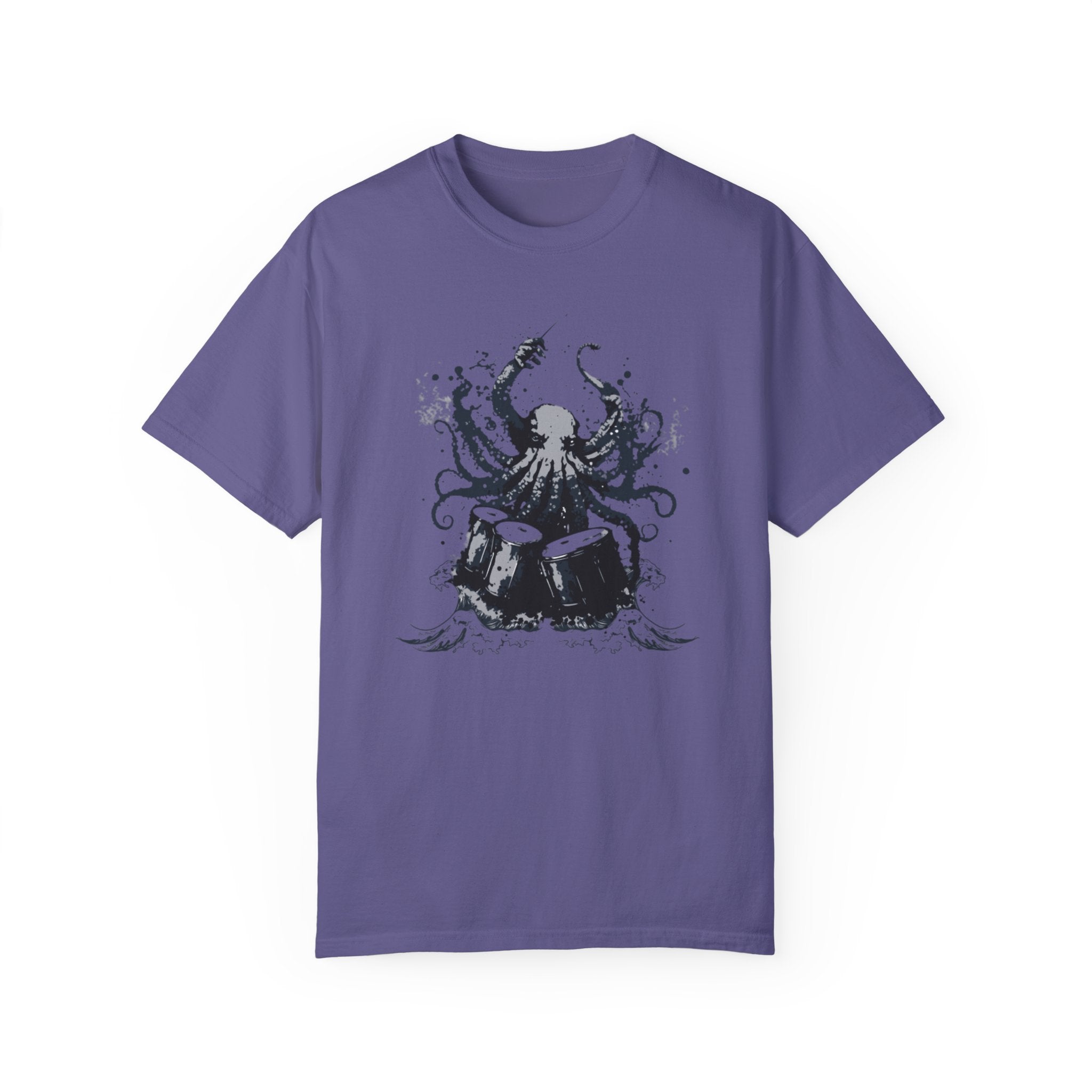 Unique Octopus Playing Drums Artistic T-Shirt – Creative Drummer Tee for Music & Art Lovers