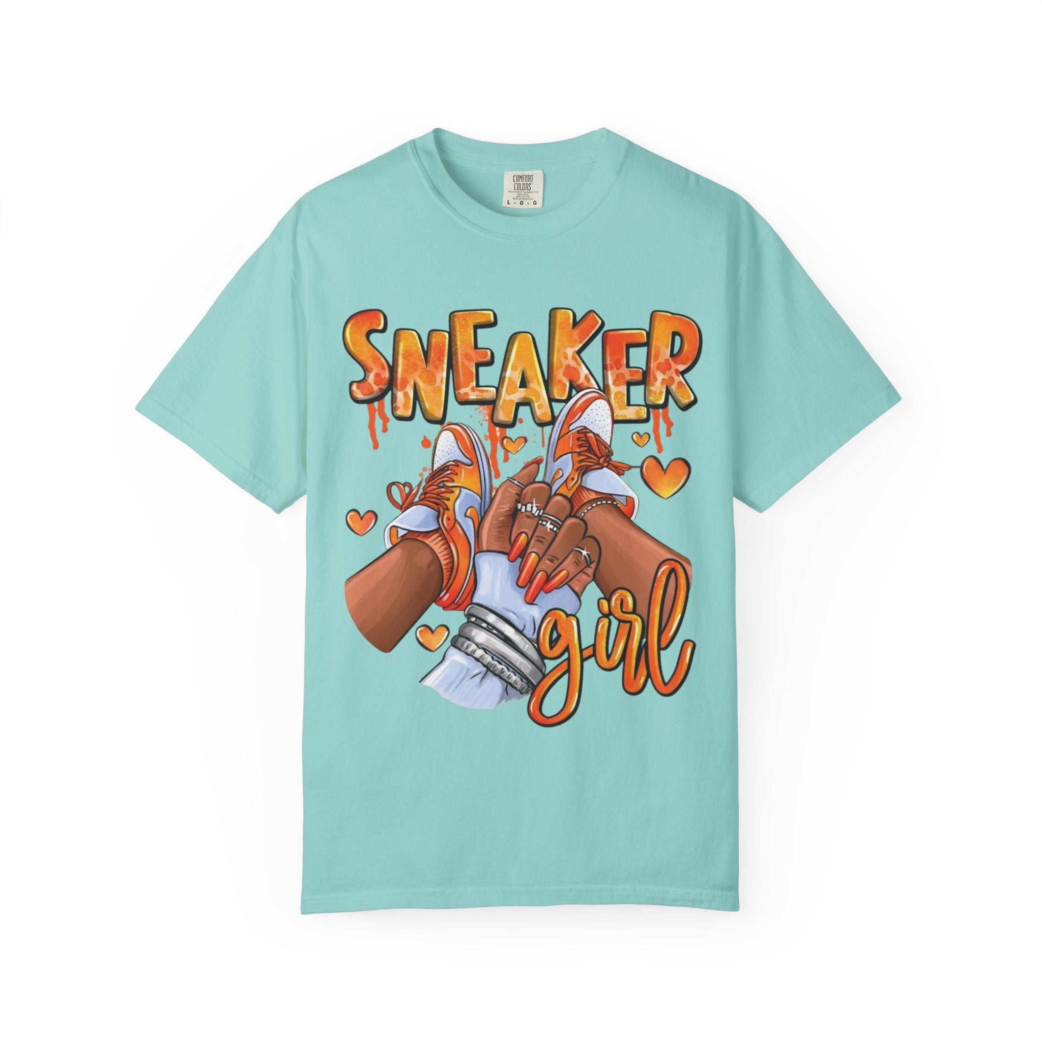 Sneaker Girl Orange Kicks T-Shirt - Fashionable Shoe Lover Tee