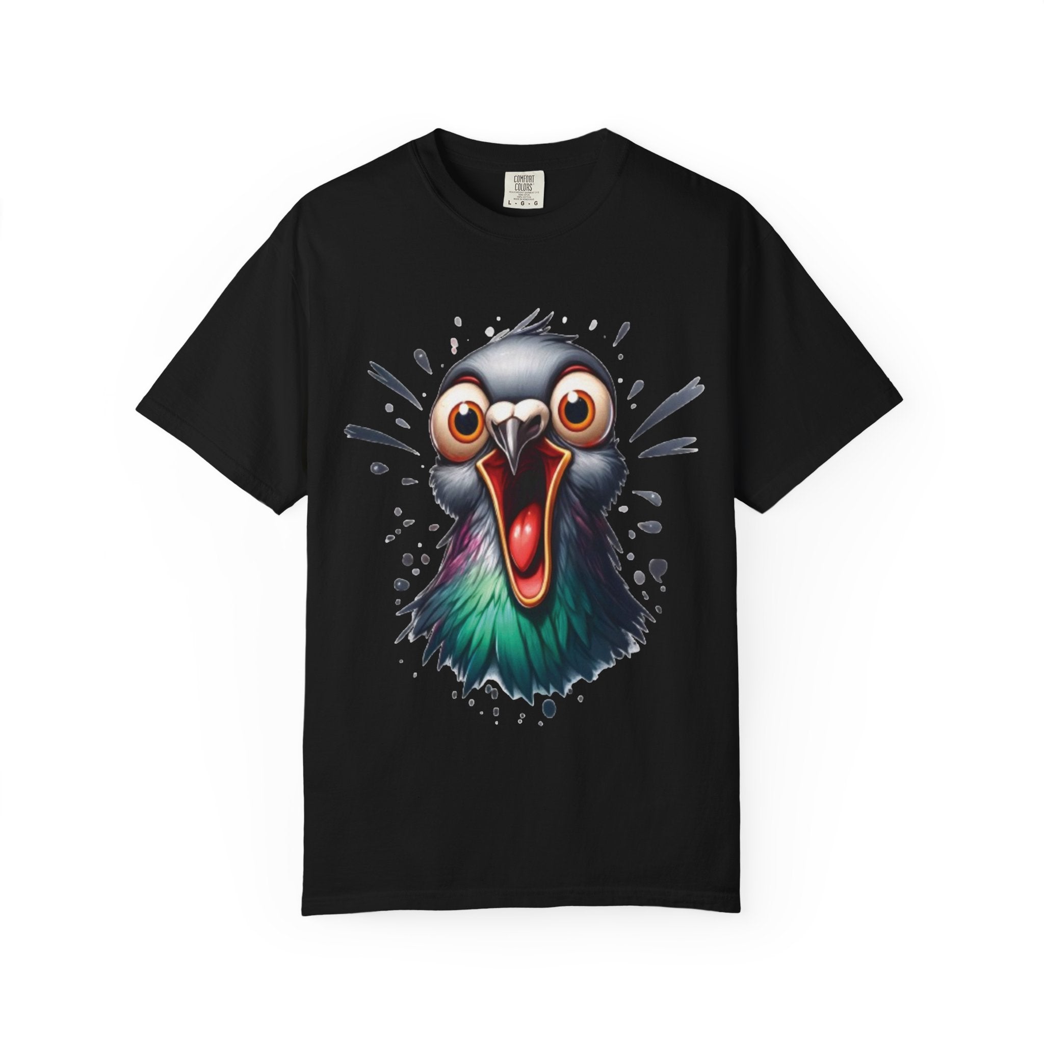 Funny Shocked Pigeon – Urban Chaos Bird Meme T-Shirt