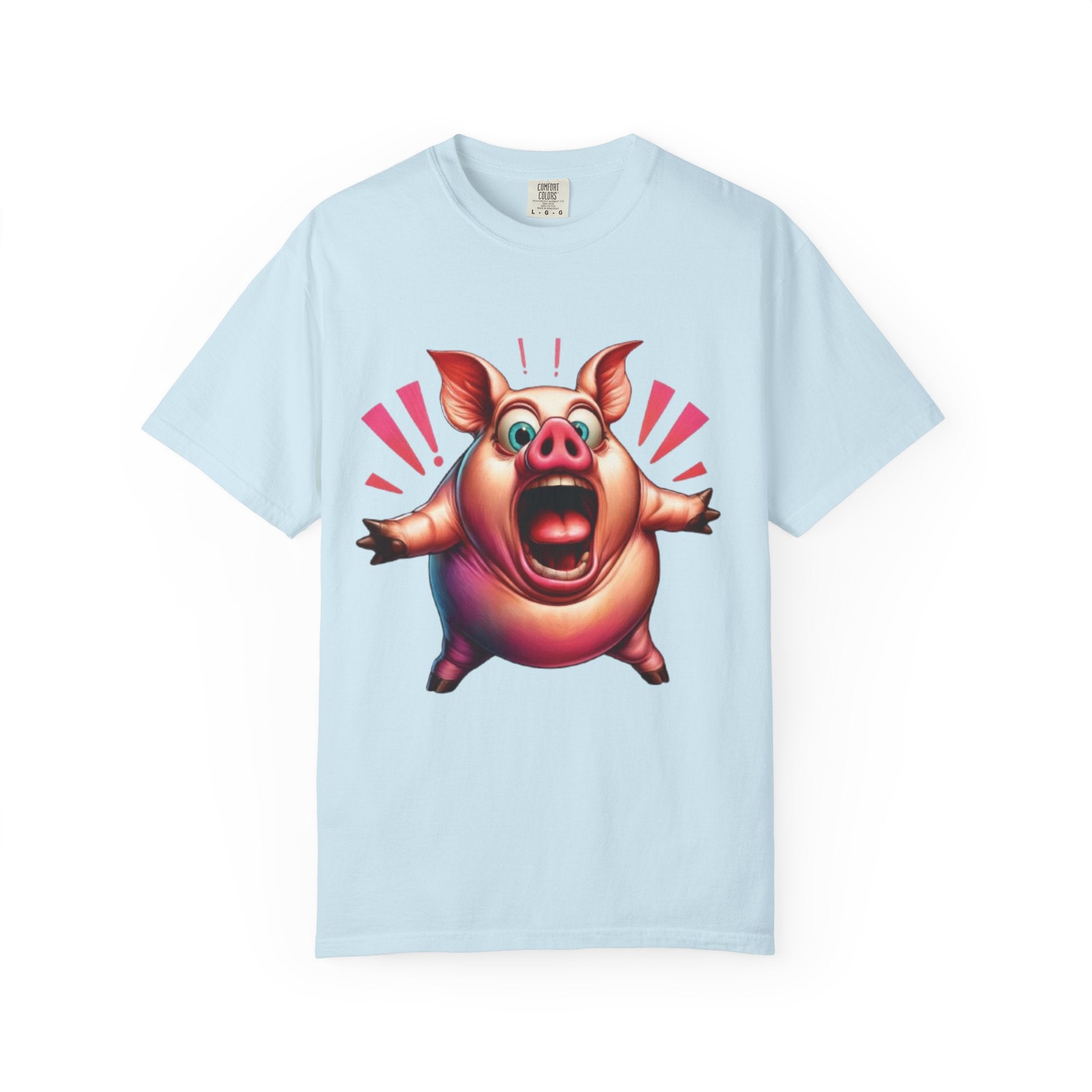 Surprised Pig Cartoon T-Shirt | Wild Piggy Expression Graphic | Color Splash Farm Animal Tee