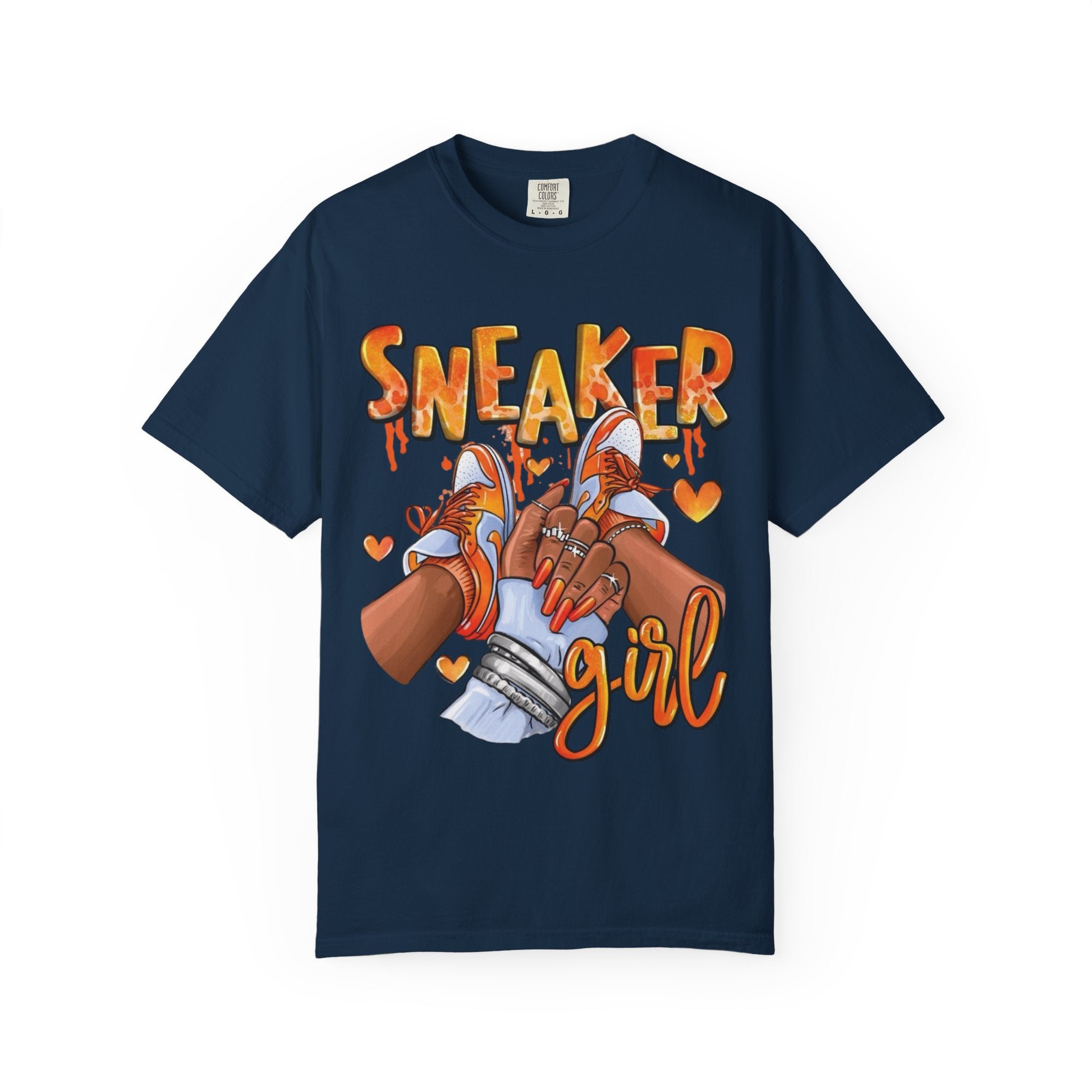 Sneaker Girl Orange Kicks T-Shirt - Fashionable Shoe Lover Tee